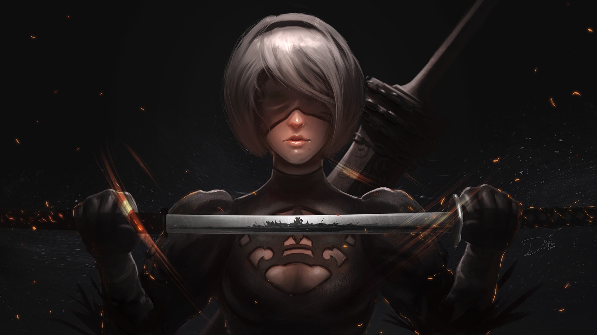 2B from Nier: Automata holding a sword HD Wallpaper