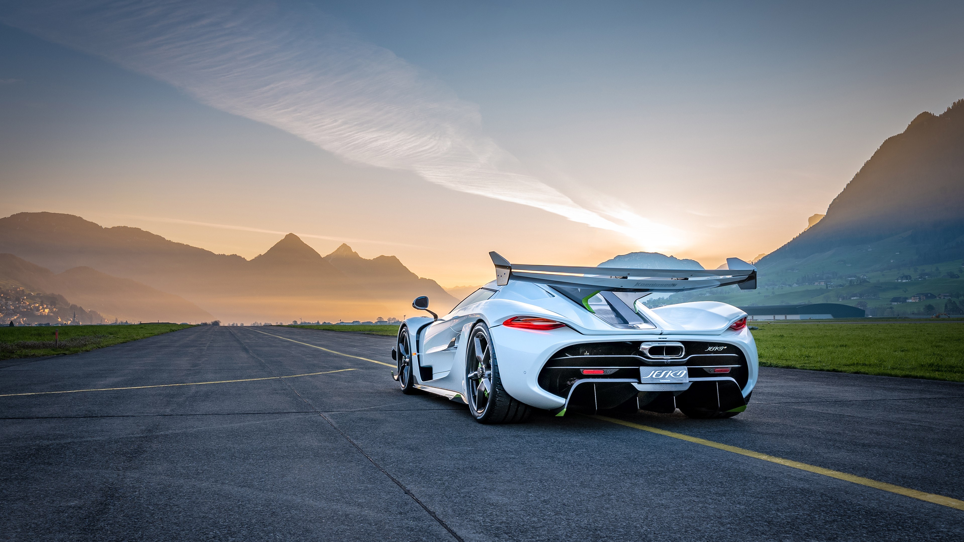Koenigsegg Jesko Supercar on Runway at Sunset HD Wallpaper