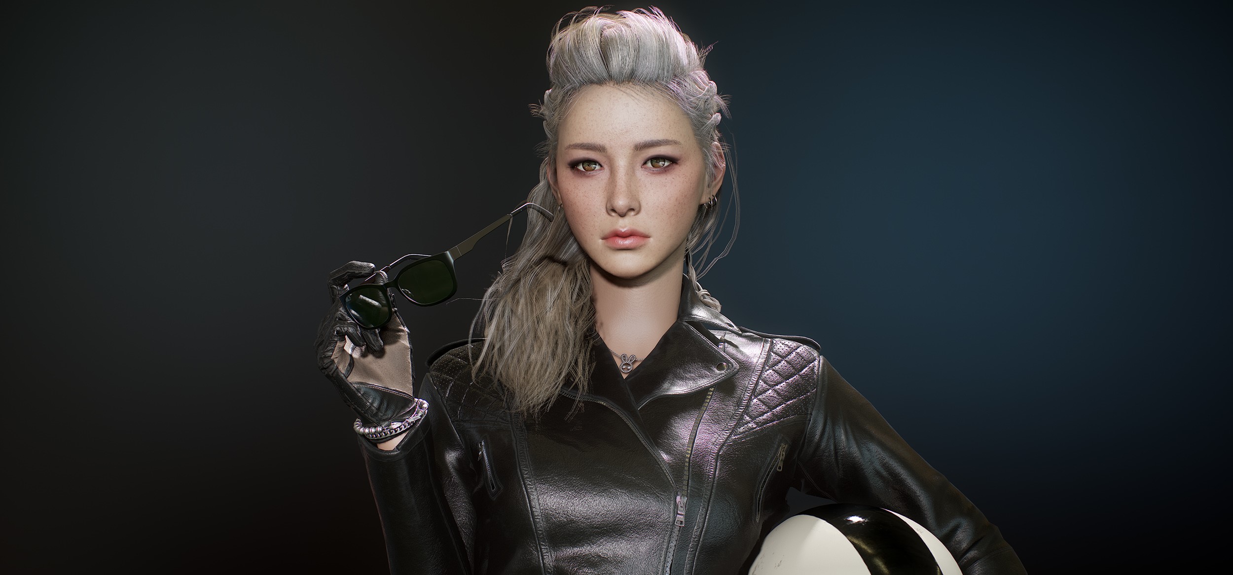 Biker woman with sunglasses and helmet, CGI render HD Wallpaper