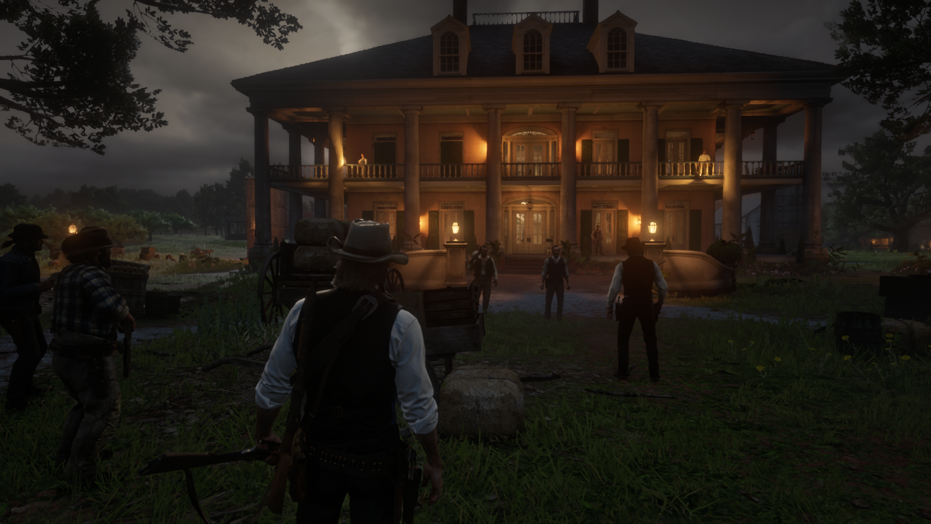 Red Dead Redemption 2 characters in front of a mansion HD Wallpaper