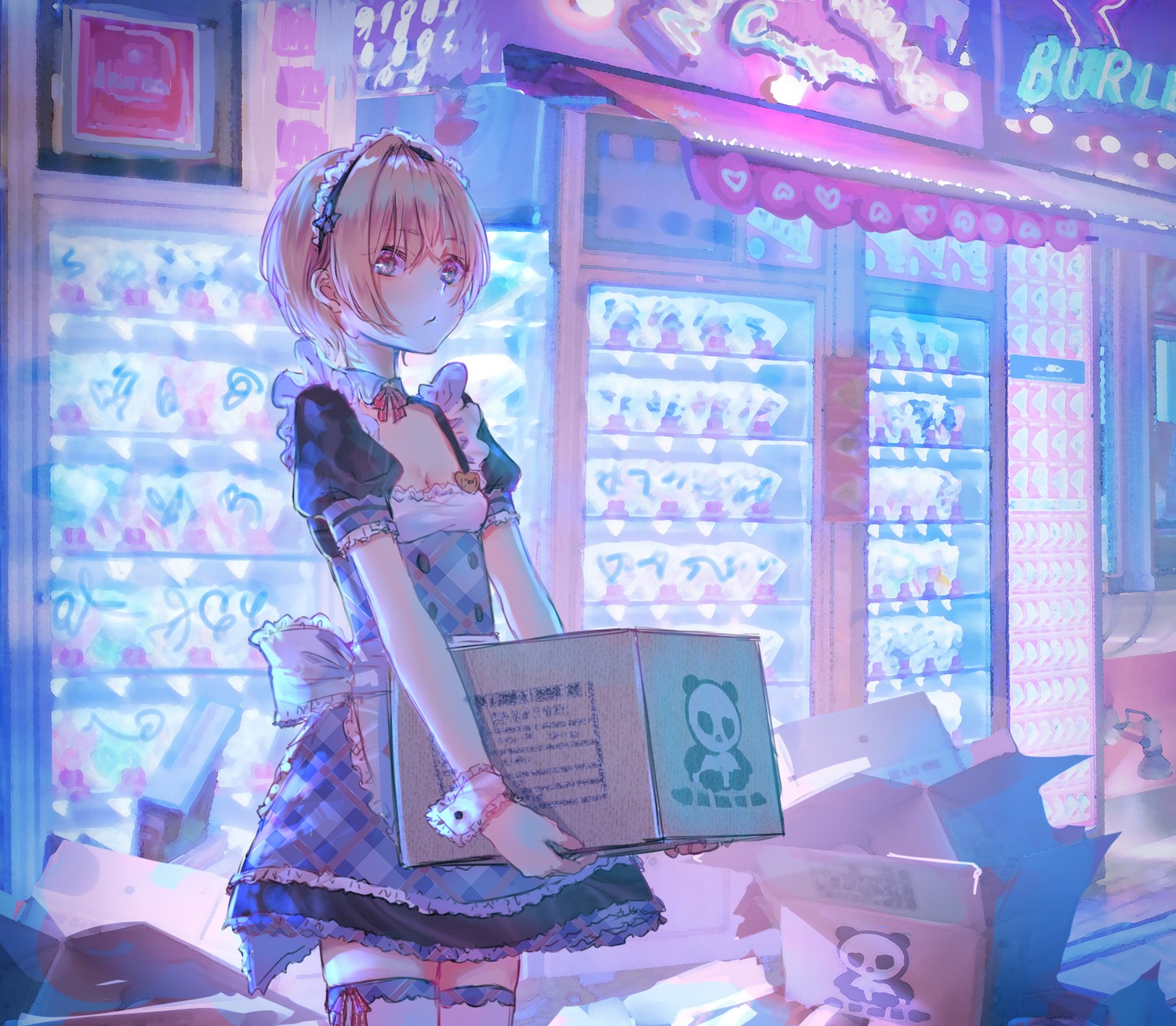 Anime girl in maid outfit holding a box HD Wallpaper