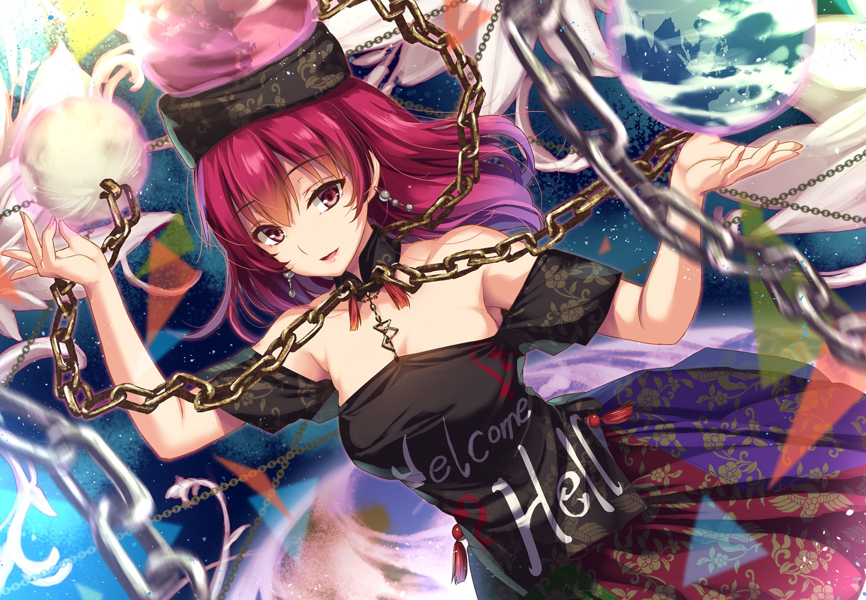 Hecatia Lapislazuli from Touhou with chains HD Wallpaper
