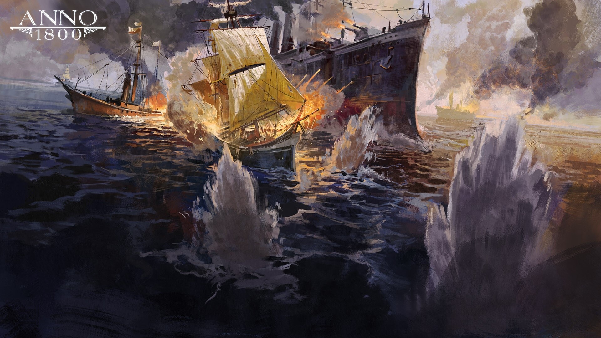 Anno 1800 naval battle concept art HD Wallpaper