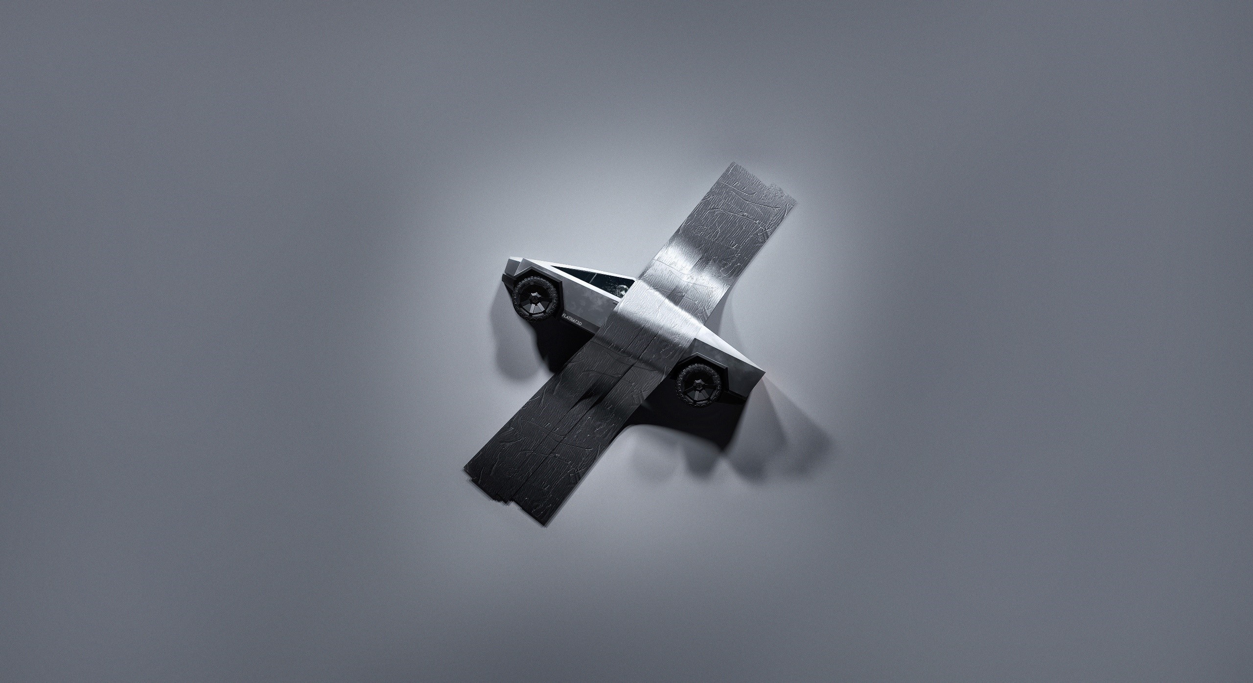 Monochrome artwork of Tesla Cybertruck wrapped in tape HD Wallpaper