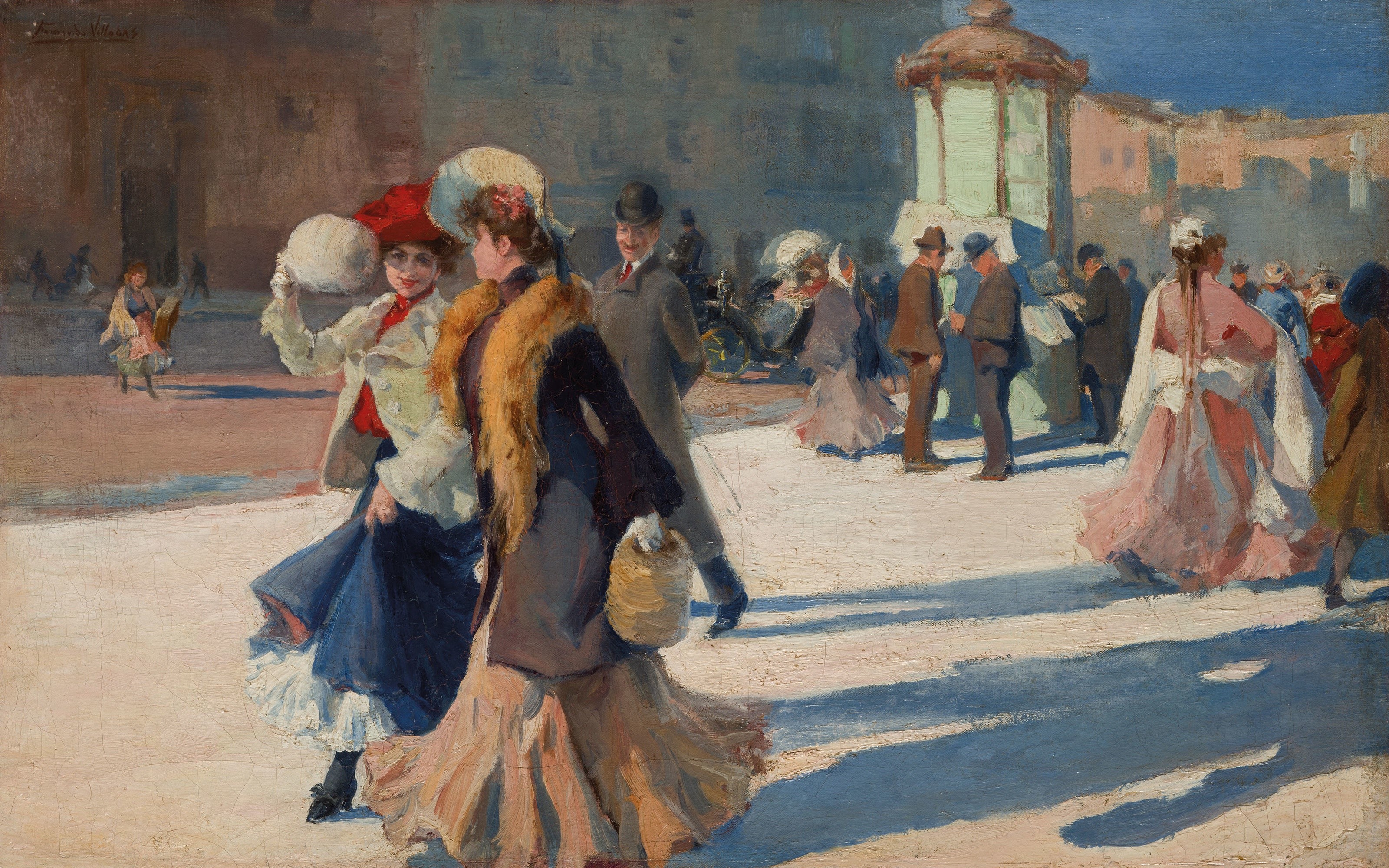 Ricardo de Villodas de la Torre painting of people in Paris HD Wallpaper