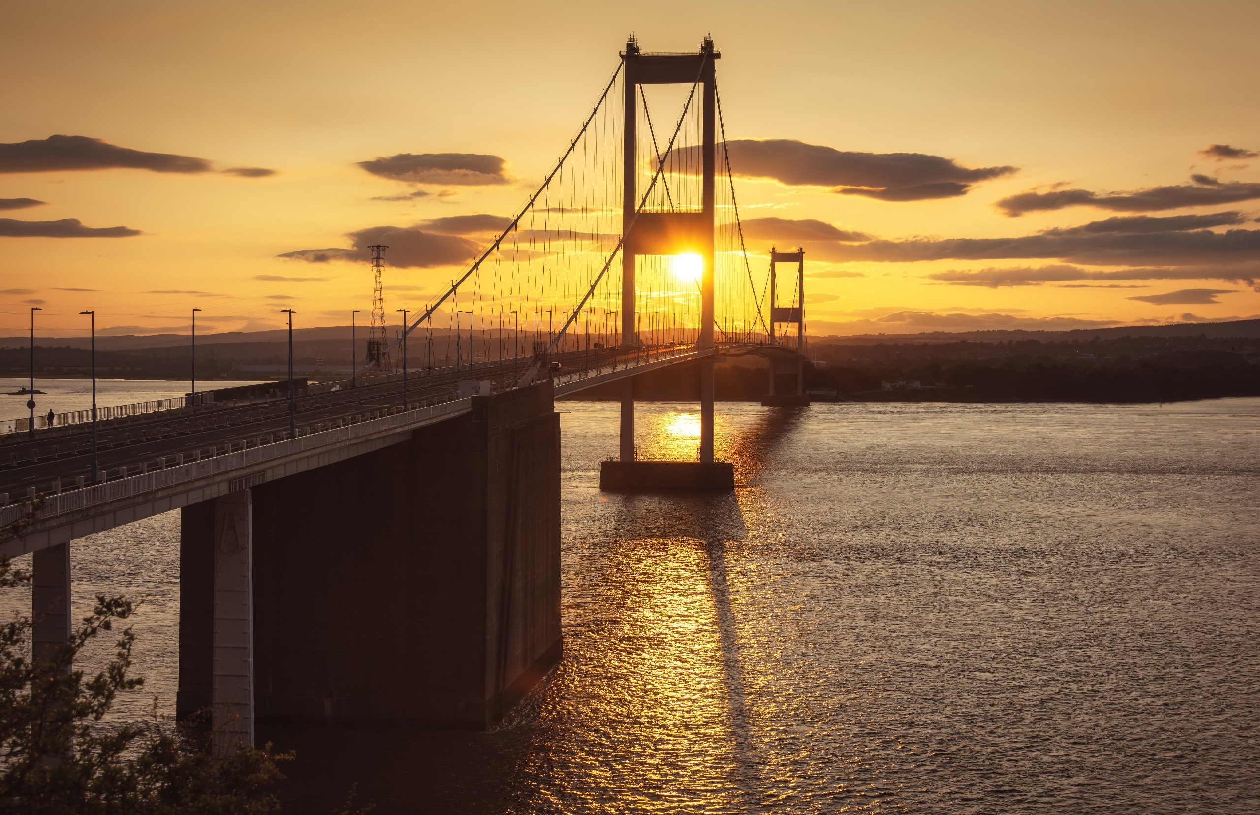 Severn Bridge at sunset, UK HD Wallpaper