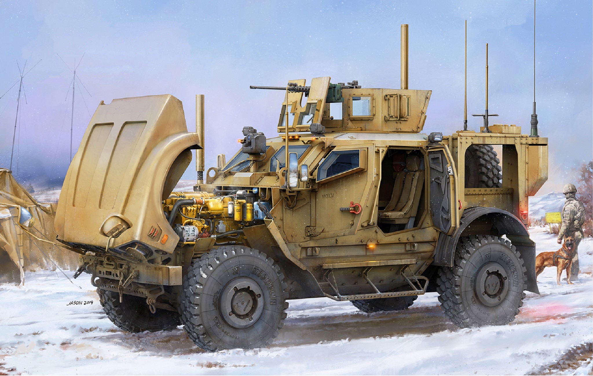 Oshkosh M-ATV military vehicle in snow HD Wallpaper