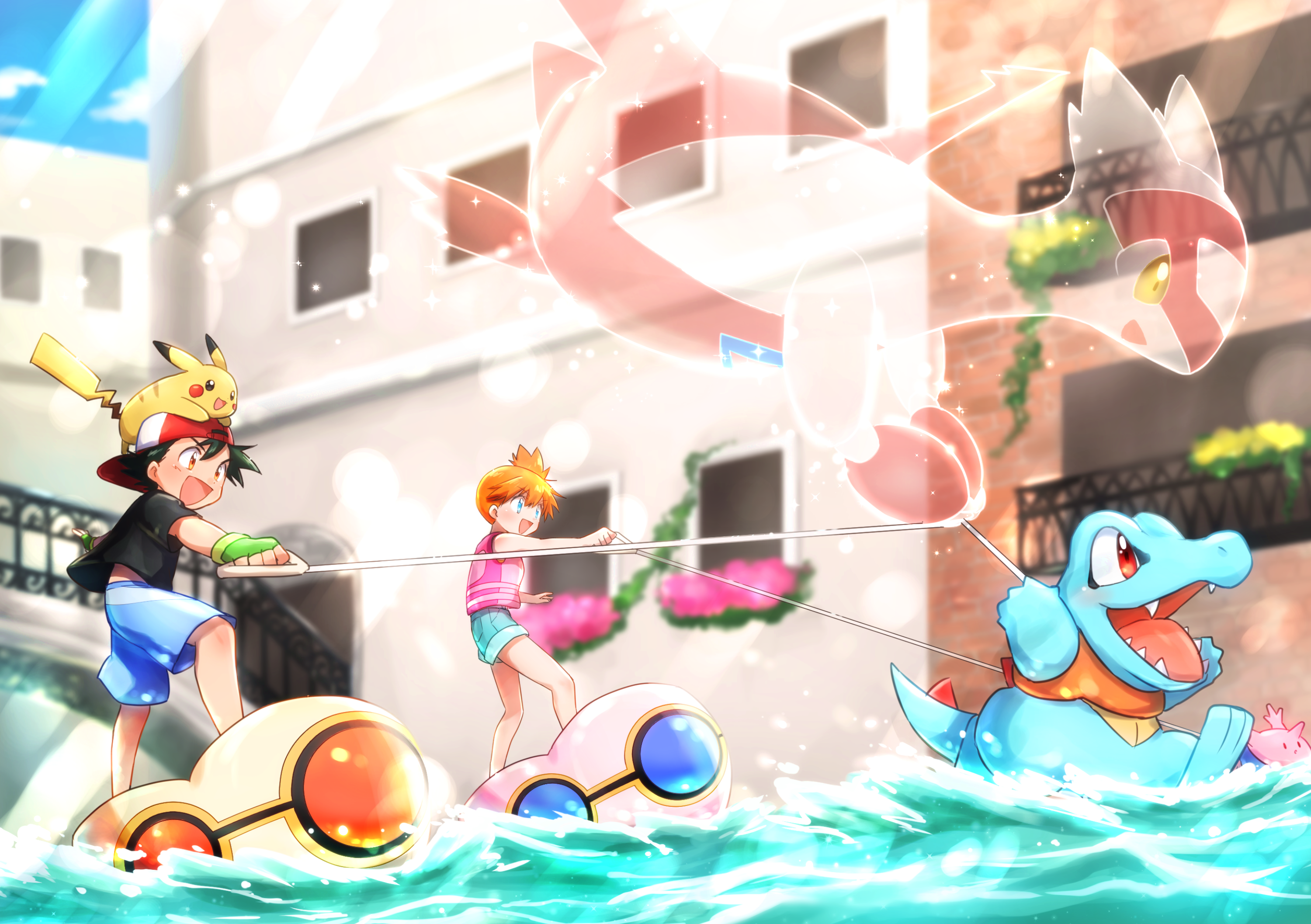 Ash, Misty, and Pokémon on a Venetian Canal HD Wallpaper