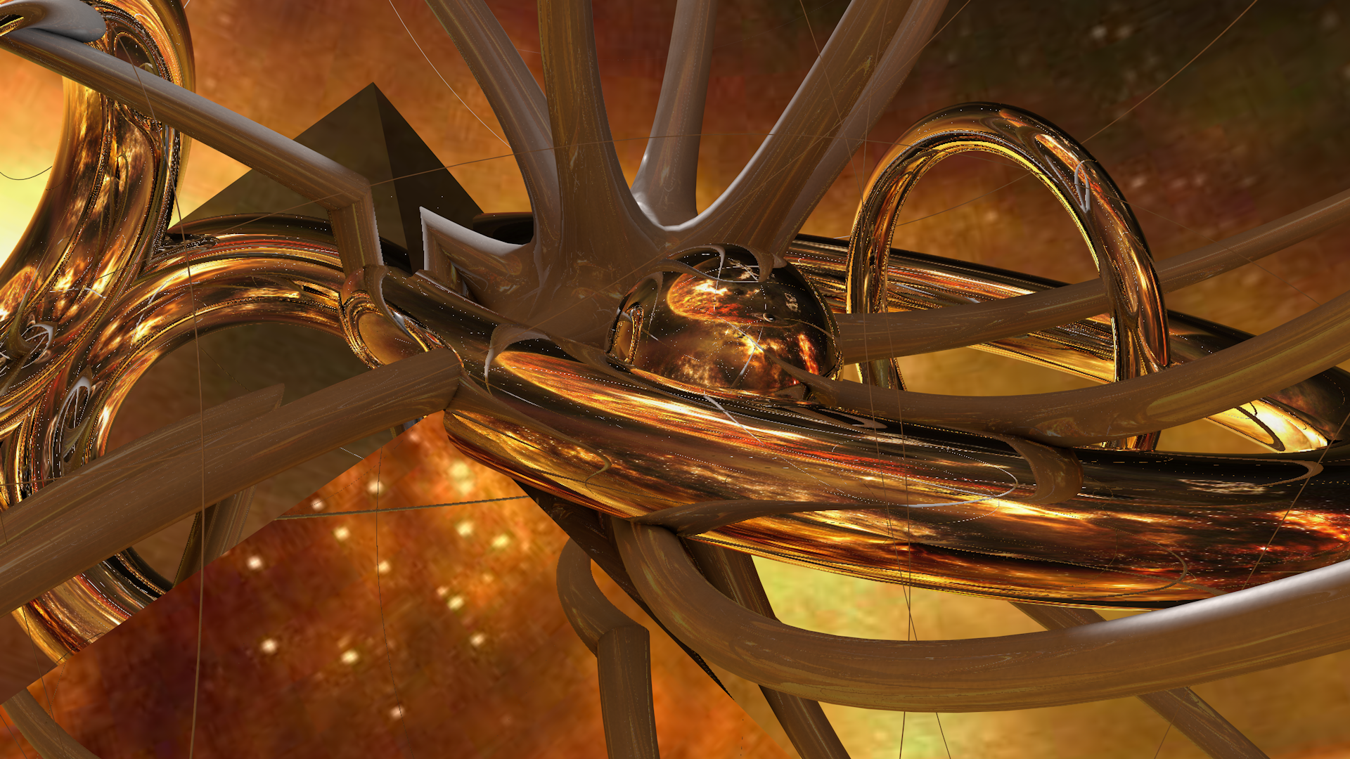 Abstract Gold Shapes with Rings and Cube HD Wallpaper