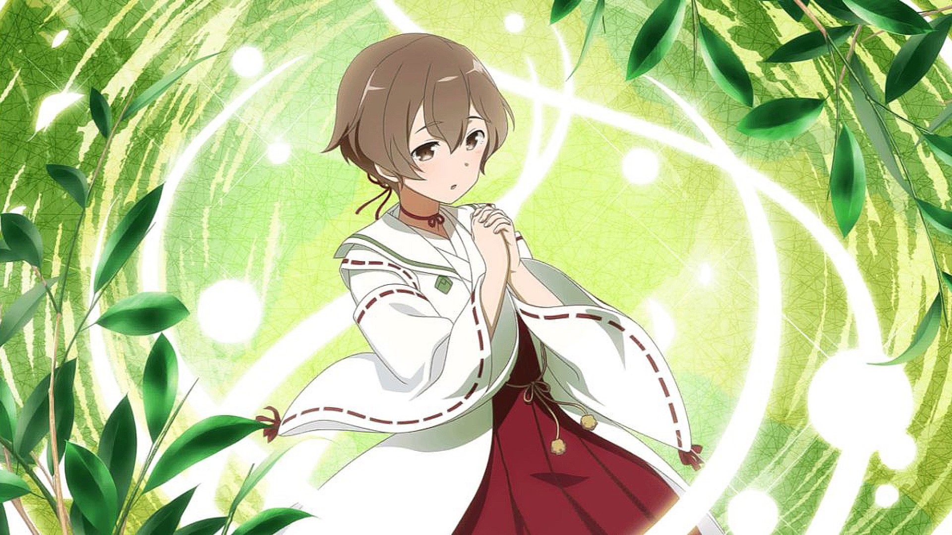 Anime girl in white and red shrine maiden outfit HD Wallpaper