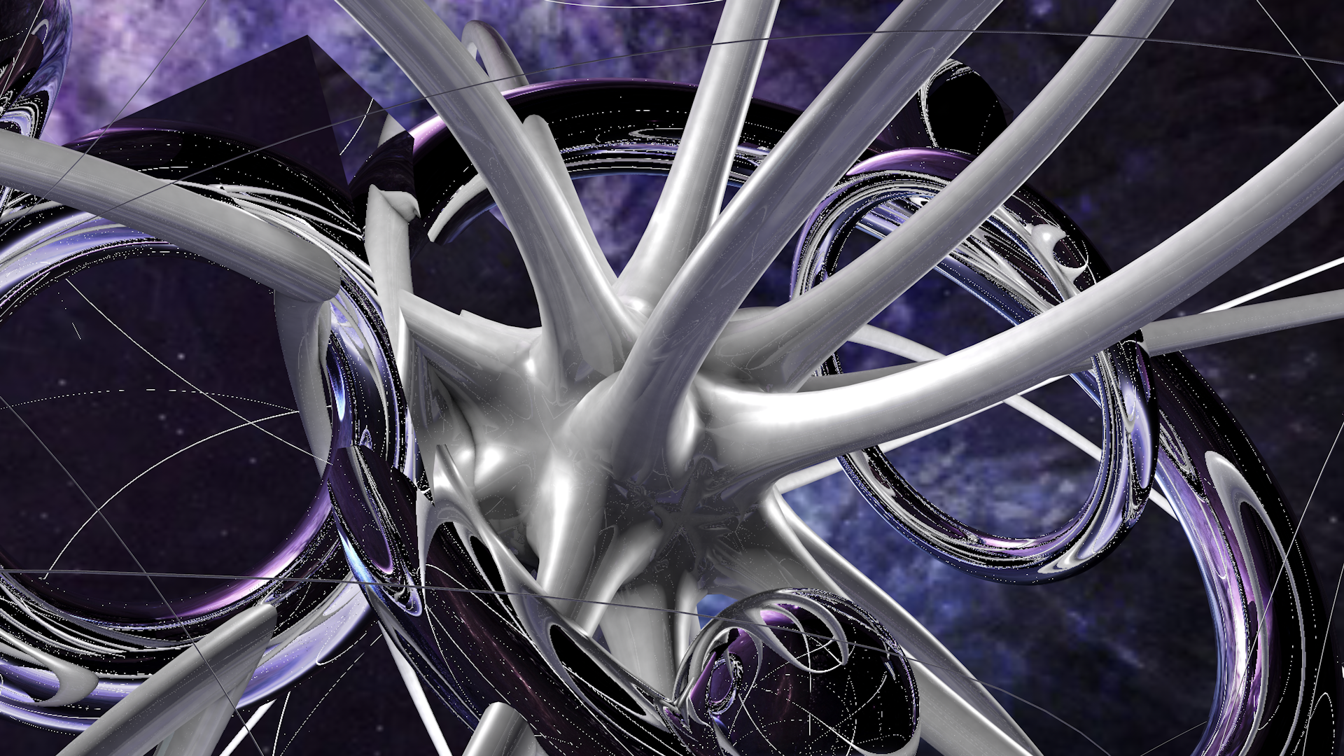 Abstract 3D CGI with Violet Rings and Cube HD Wallpaper