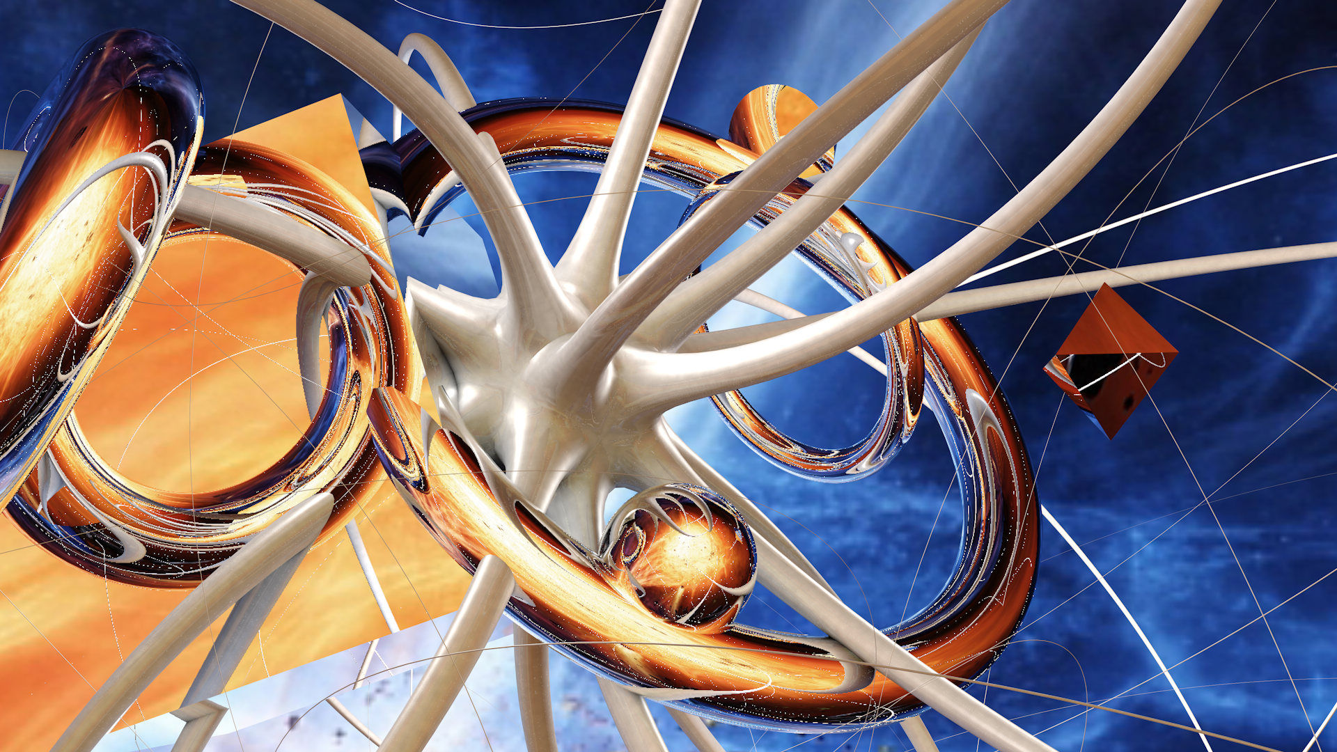 Abstract 3D Digital Art with Rings and Spheres HD Wallpaper