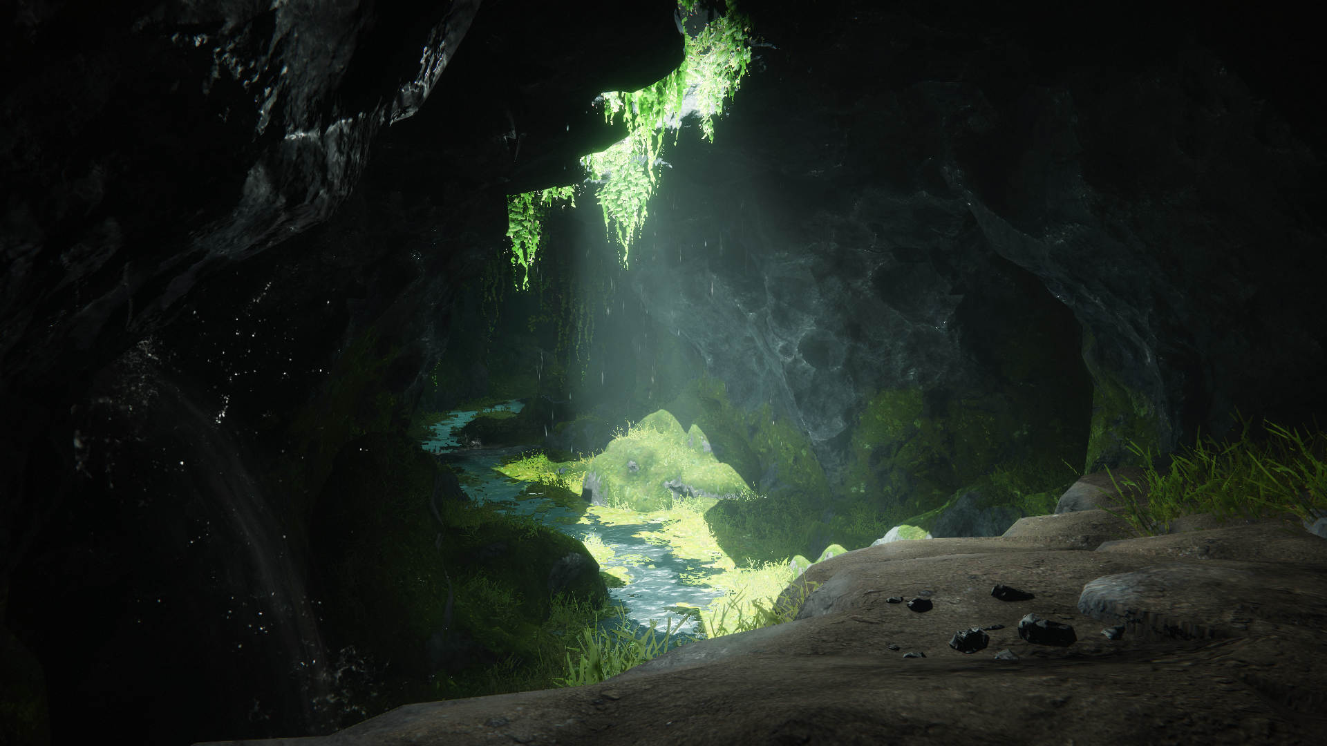 Cave with stream and plants, Destiny 2 HD Wallpaper