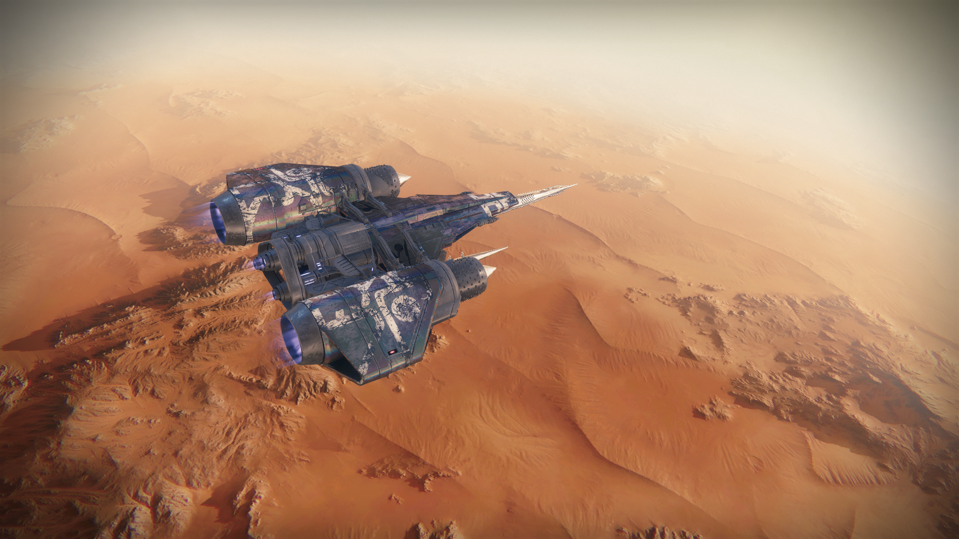 Spaceship flying over a desert planet in Destiny 2 HD Wallpaper