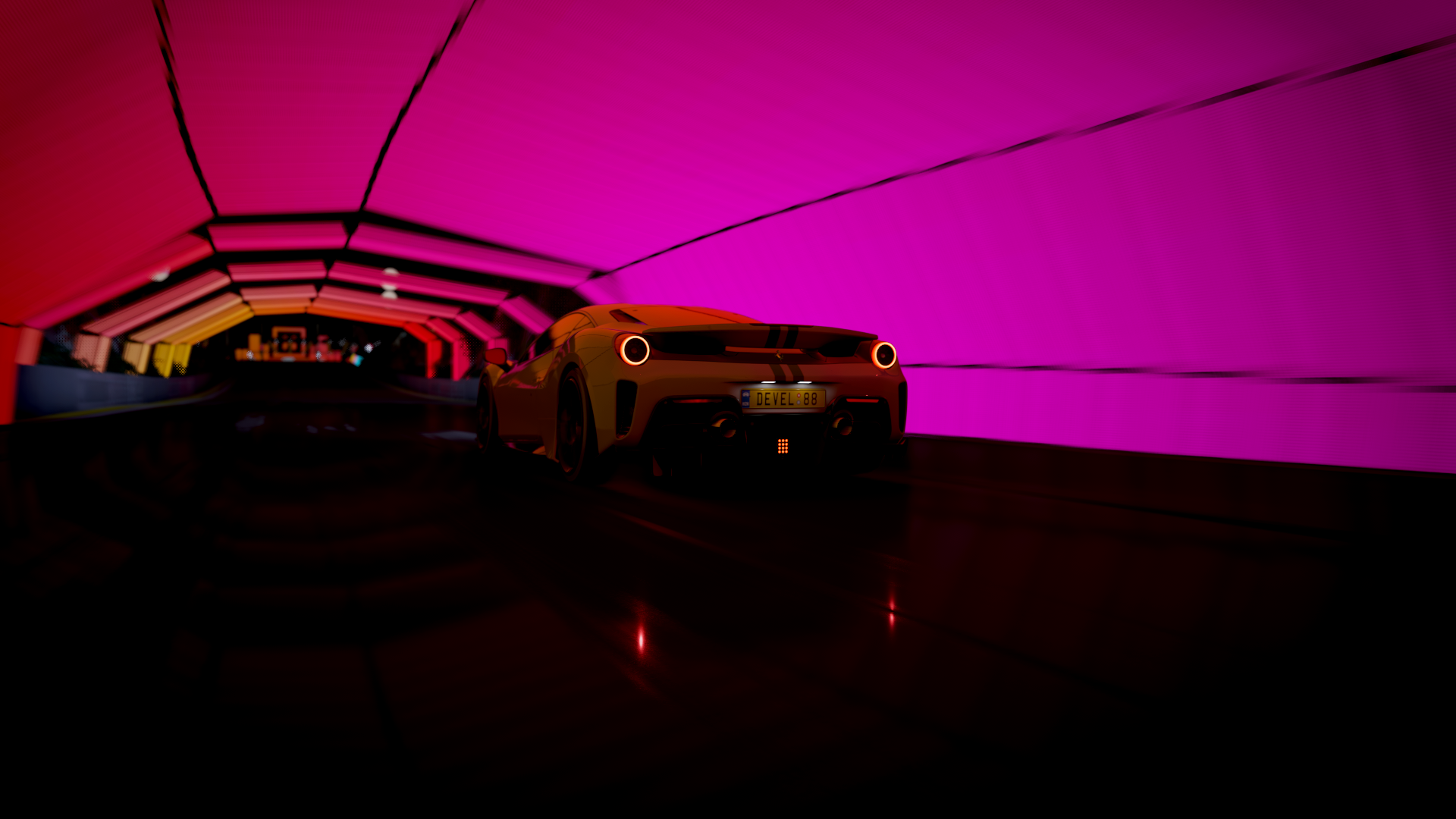 Ferrari 488 Pista in a neon tunnel HD Wallpaper
