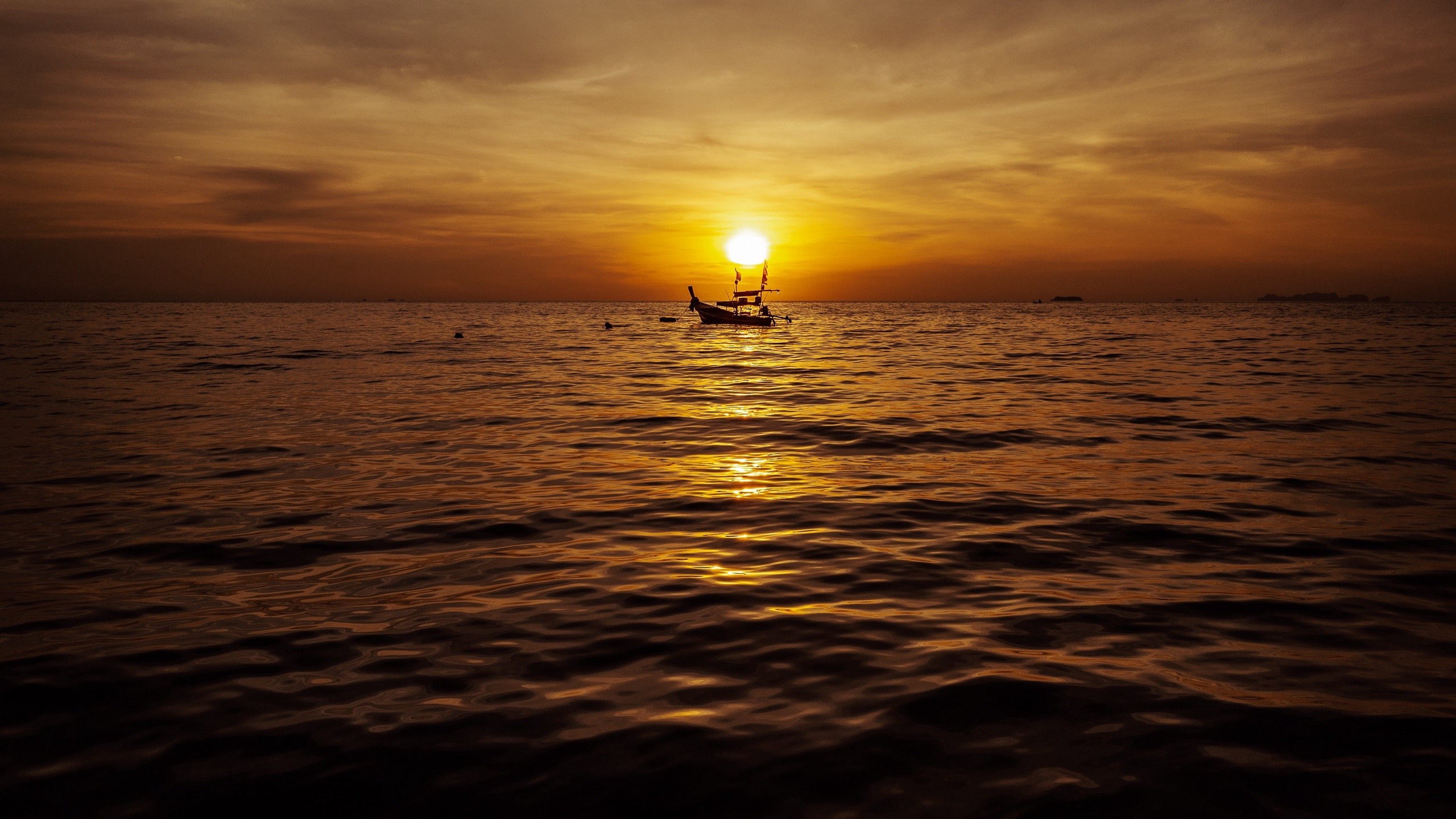 Boat on the sea at sunset HD Wallpaper