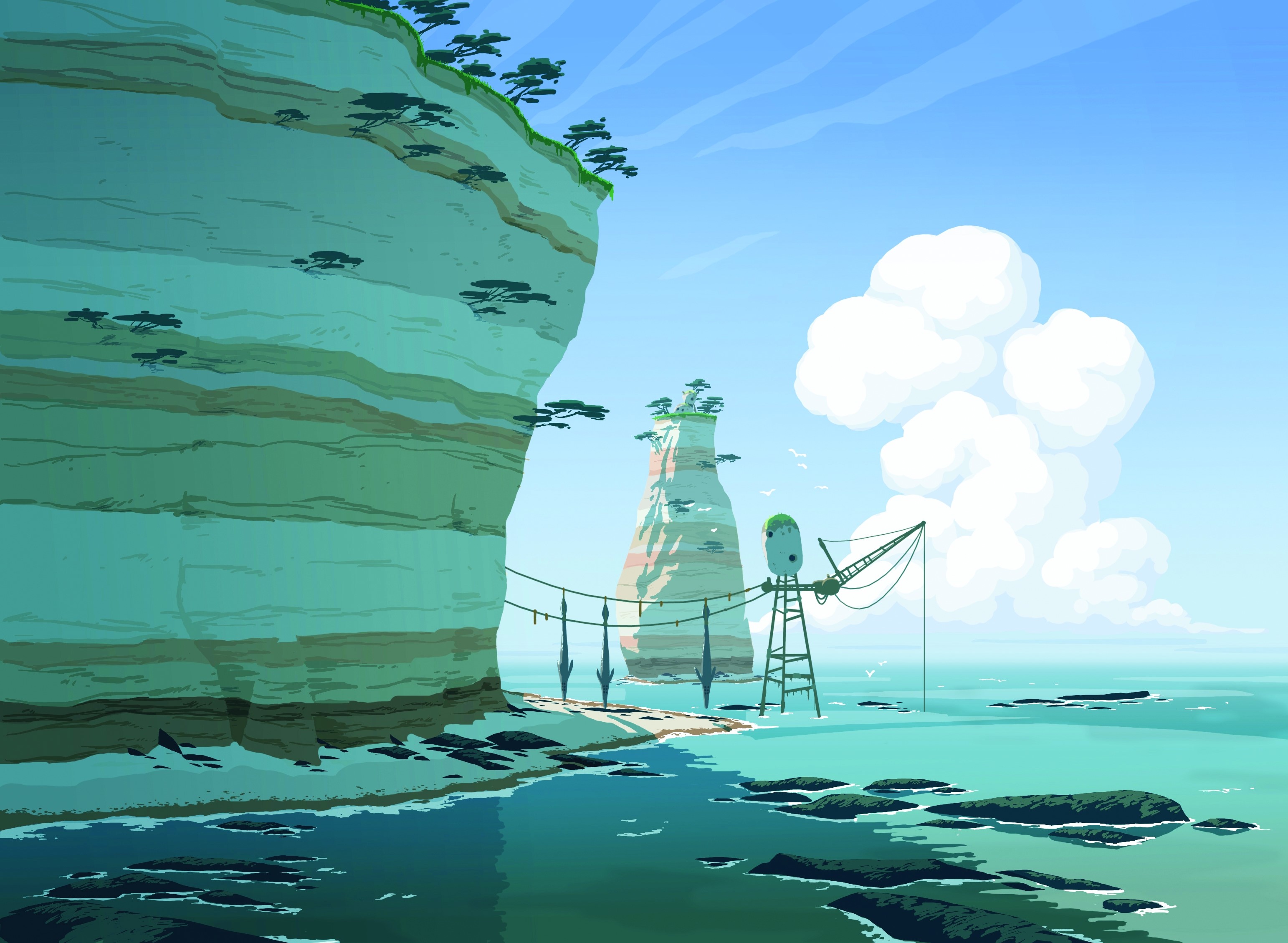 Turquoise sea and cliffs with a strange structure HD Wallpaper