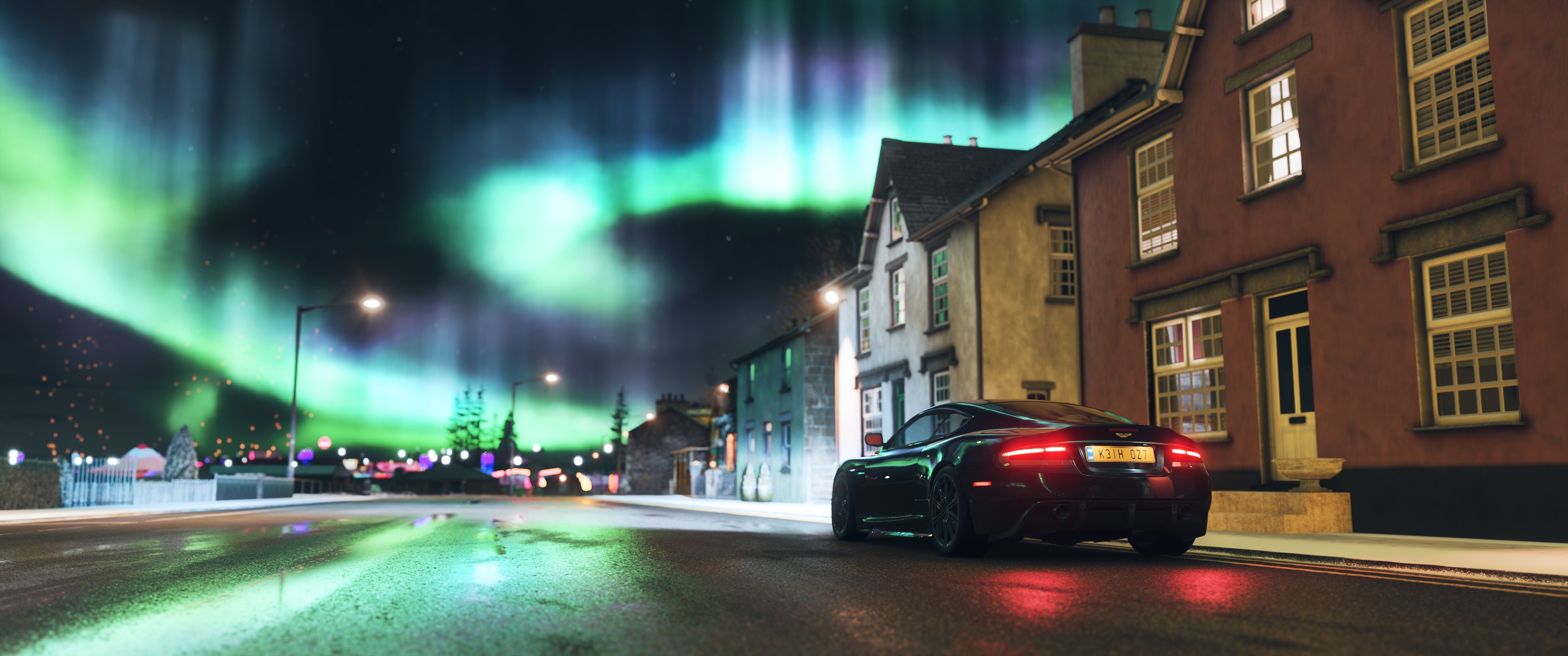 Aston Martin DBS in Forza Horizon 4 under Aurora Borealis HD Wallpaper