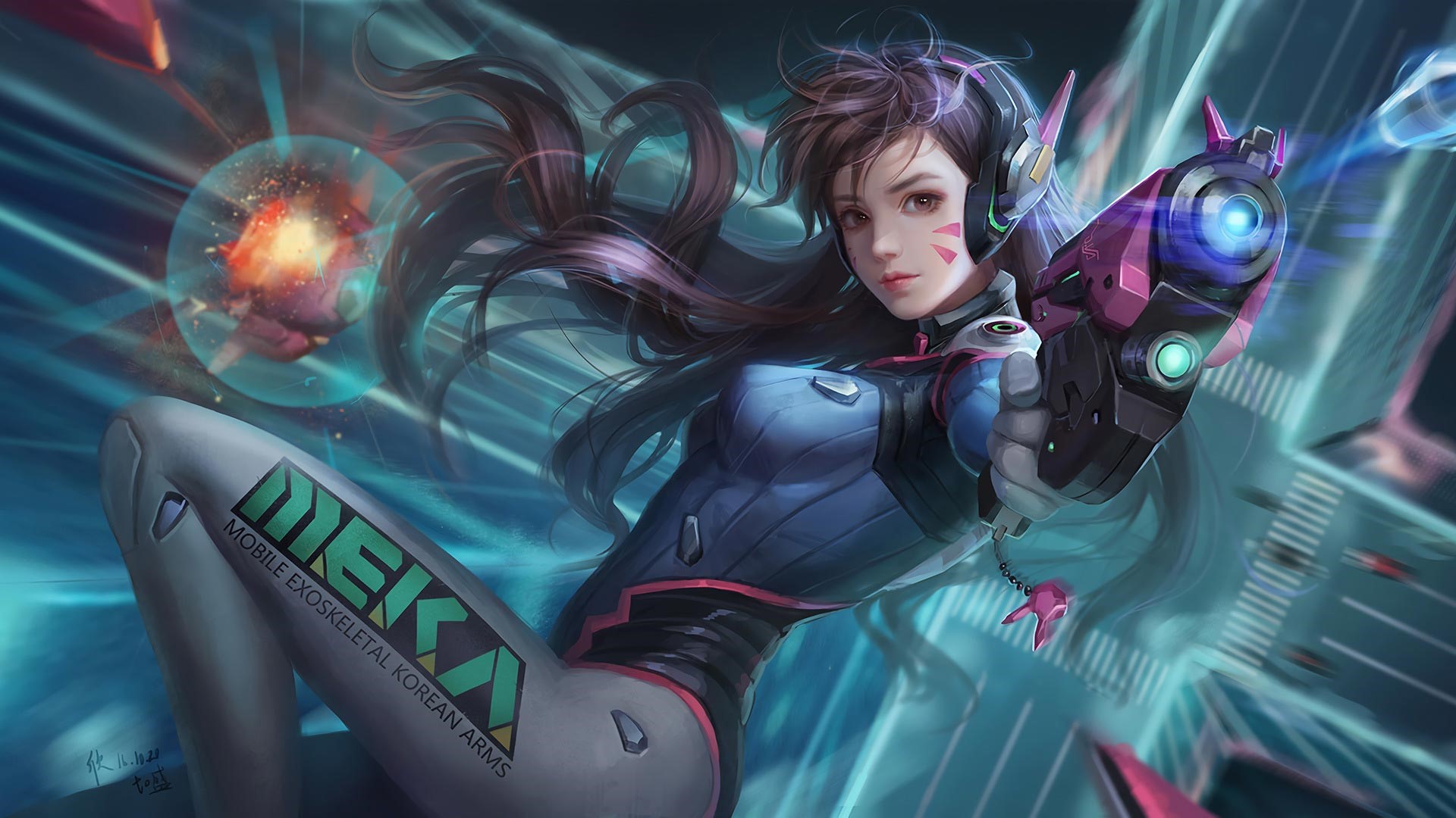 D.Va from Overwatch holding a gun HD Wallpaper