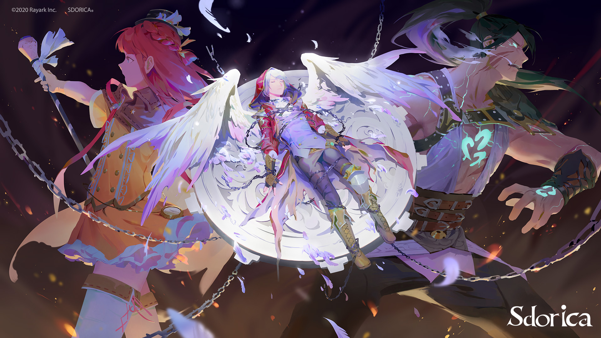 Sdorica characters with wings and chains HD Wallpaper