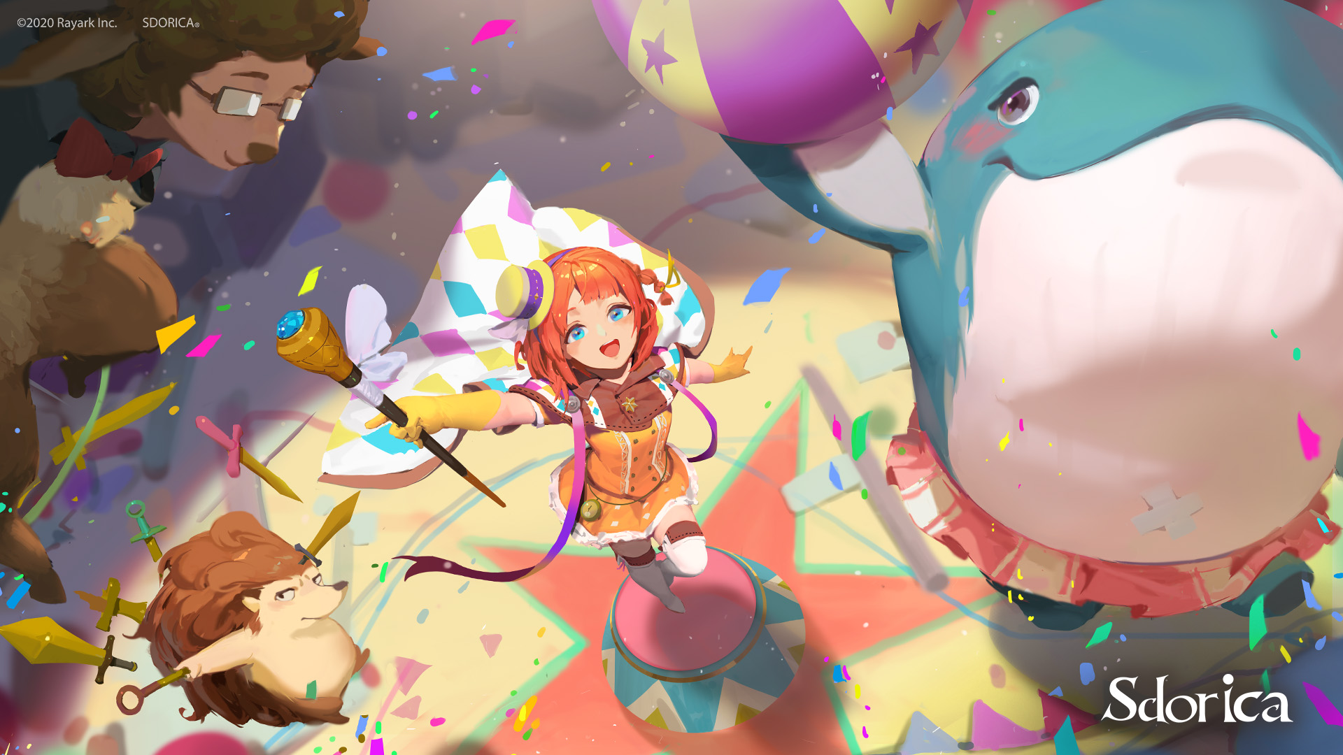 Sdorica characters celebrating with confetti HD Wallpaper