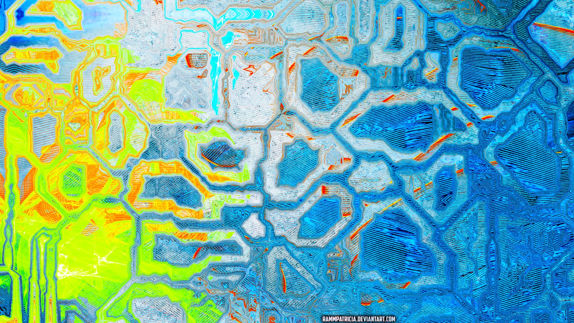 Abstract digital art with lime and blue colors HD Wallpaper