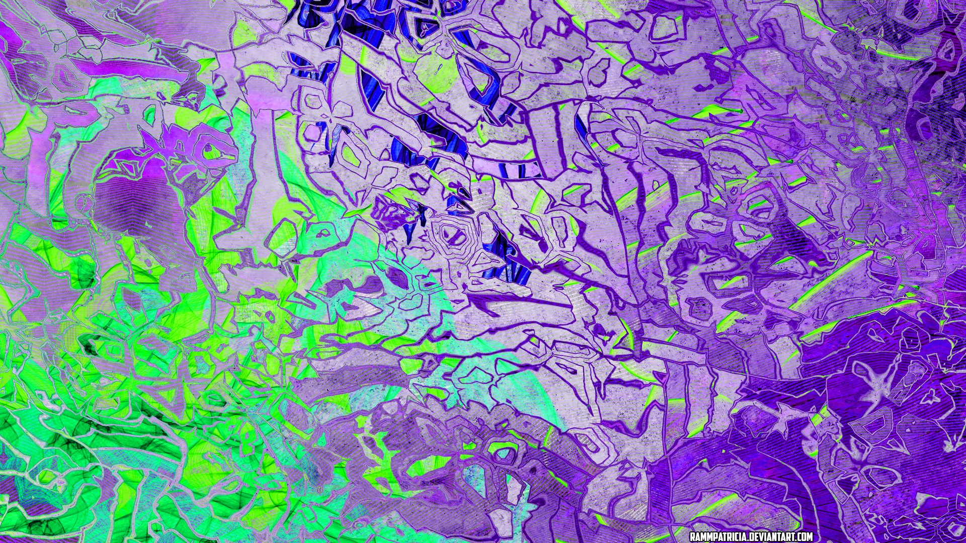 Abstract digital art with purple and lime green HD Wallpaper