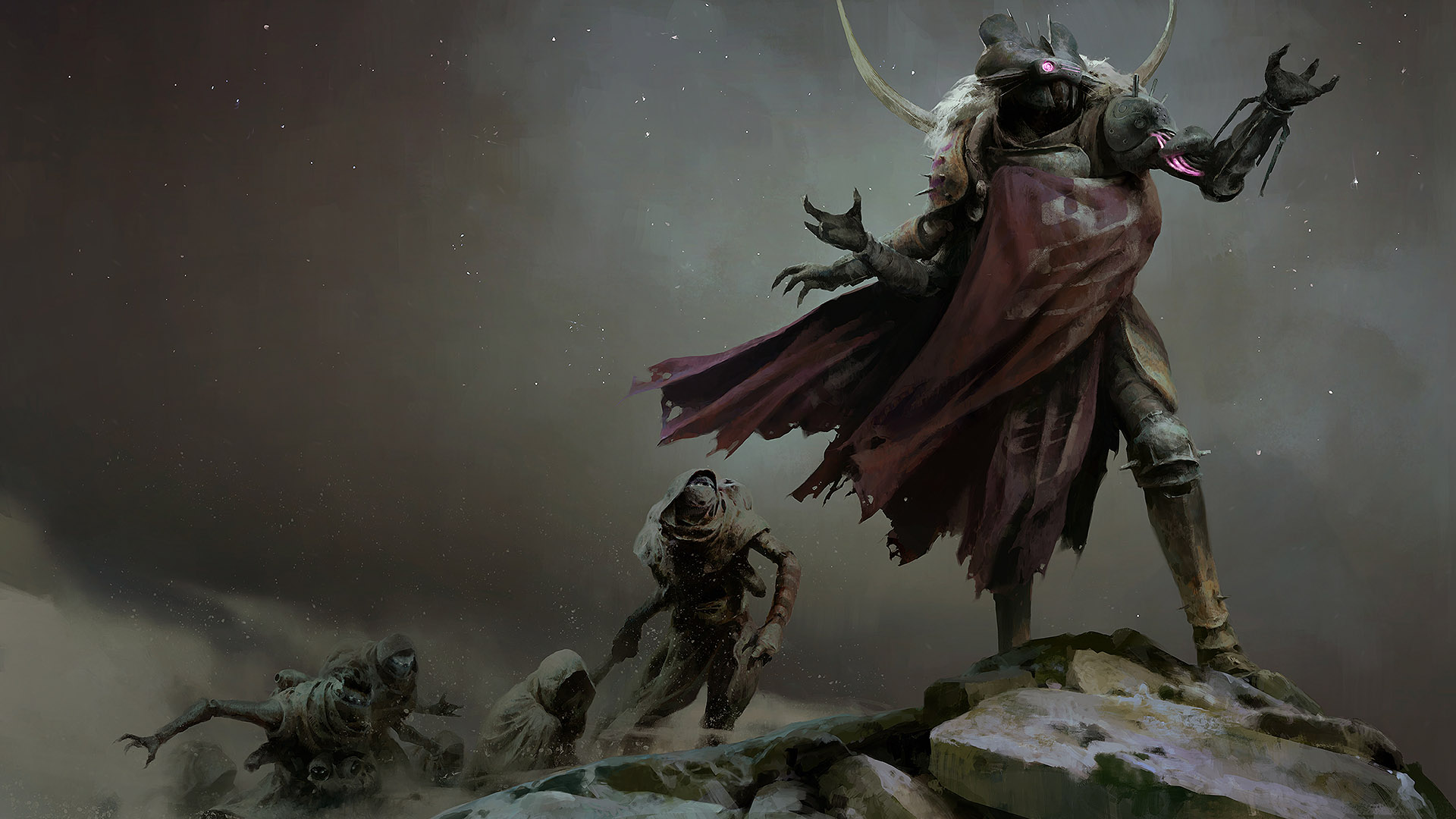 Destiny 2: A knight and his minions on a rocky terrain HD Wallpaper