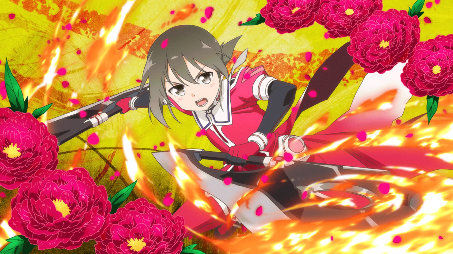Minowa Gin from Alice Gear Aegis with flowers and fire HD Wallpaper