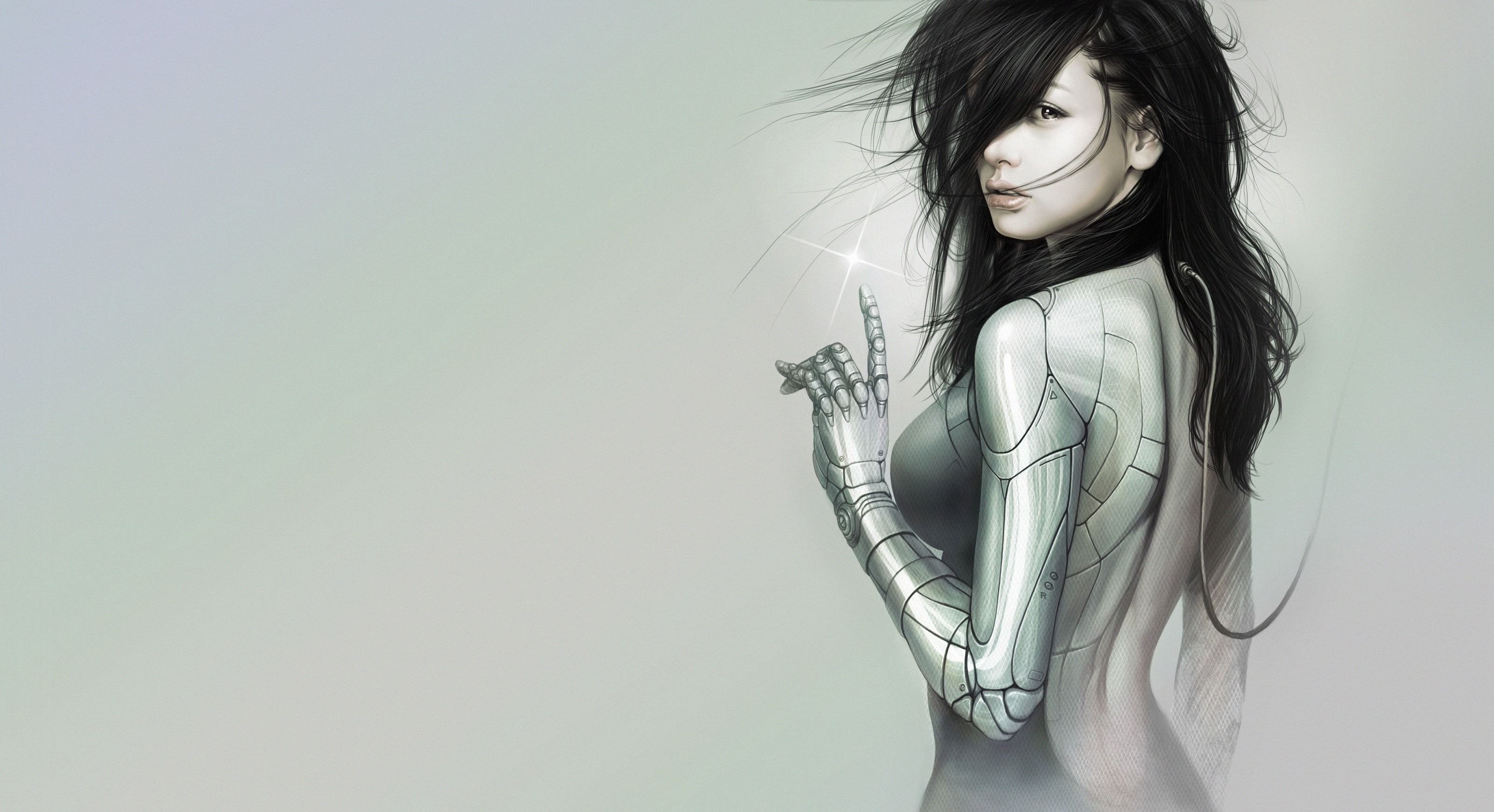 Cyborg woman with mechanical arm HD Wallpaper