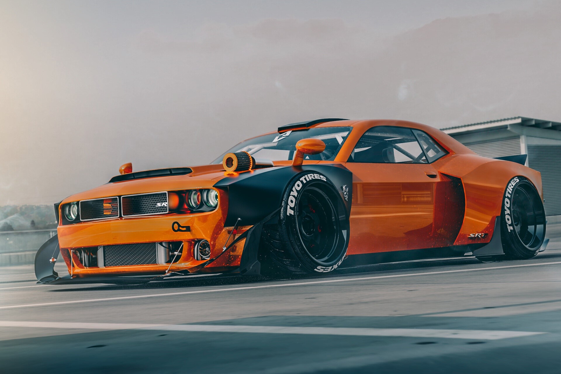 Custom orange Dodge Challenger SRT Hellcat widebody HD Wallpaper