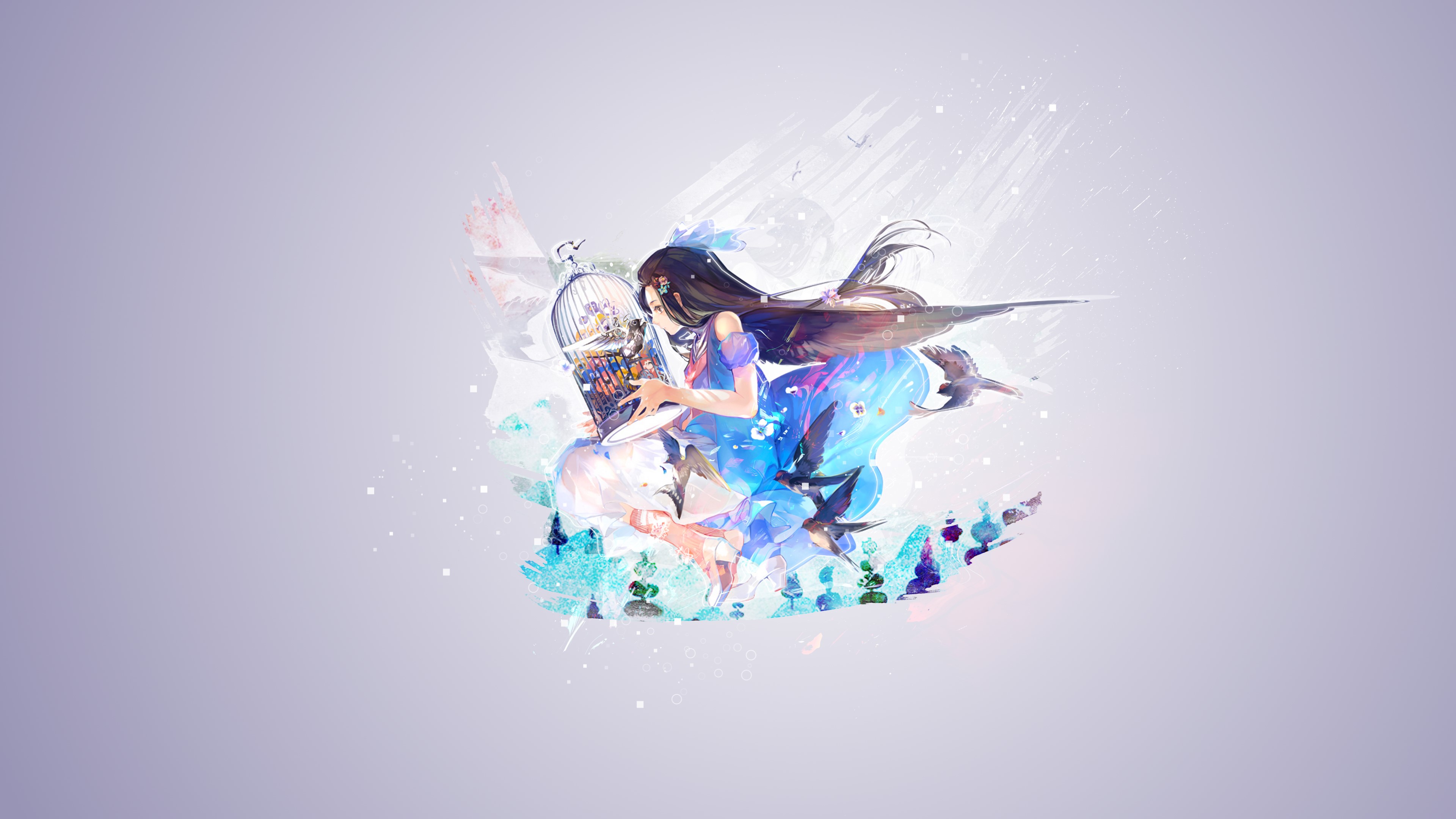 Fantasy girl with birdcage and birds HD Wallpaper