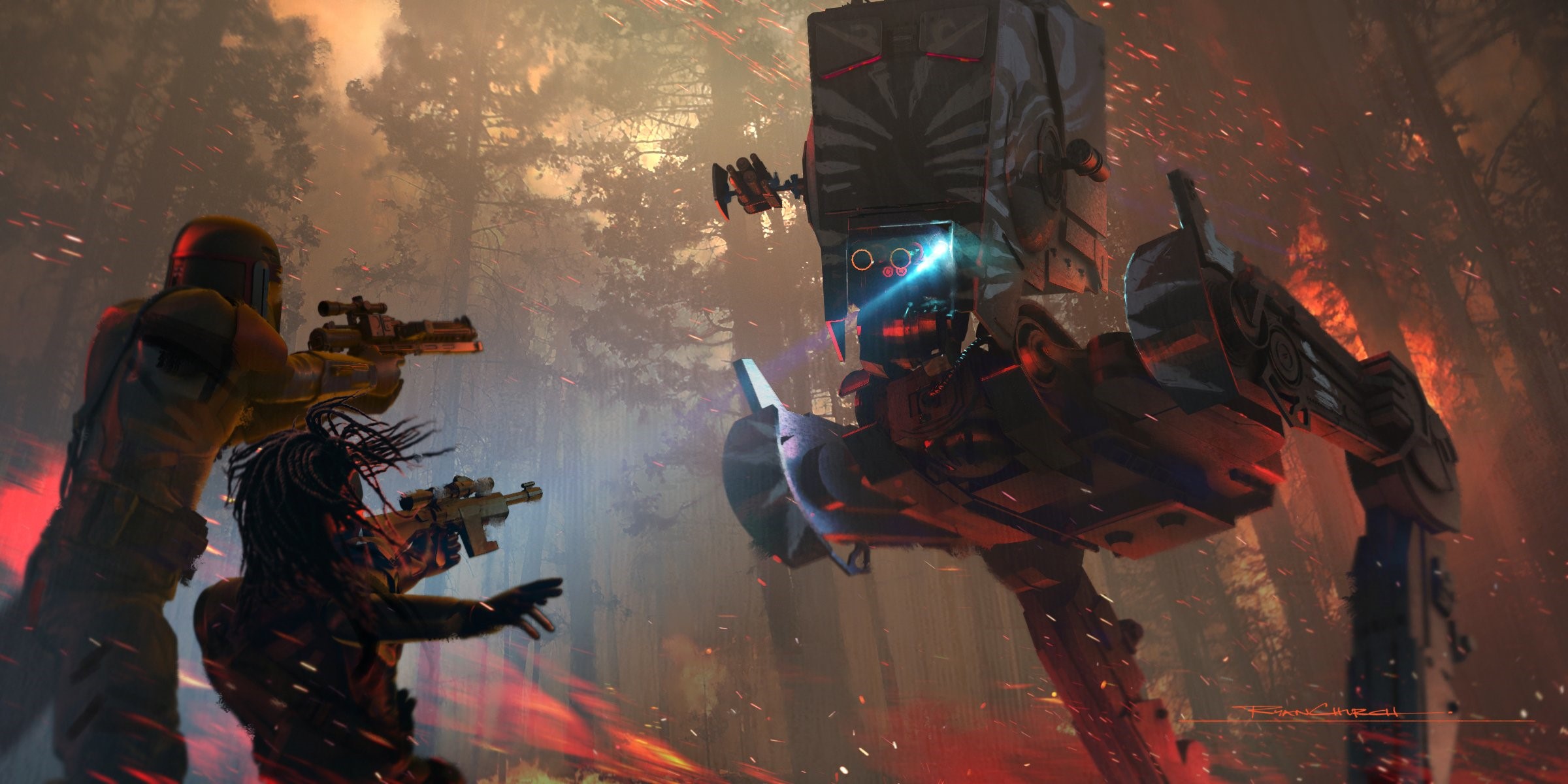 The Mandalorian concept art battle scene HD Wallpaper