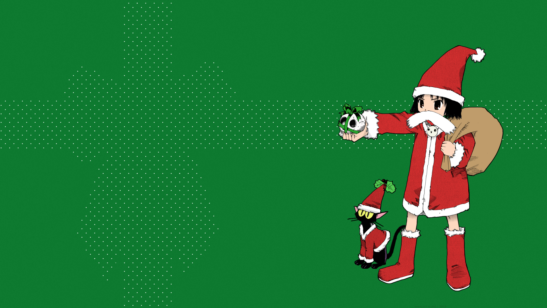 Chiro from Majimoji Rurumo dressed as Santa with a black cat HD Wallpaper