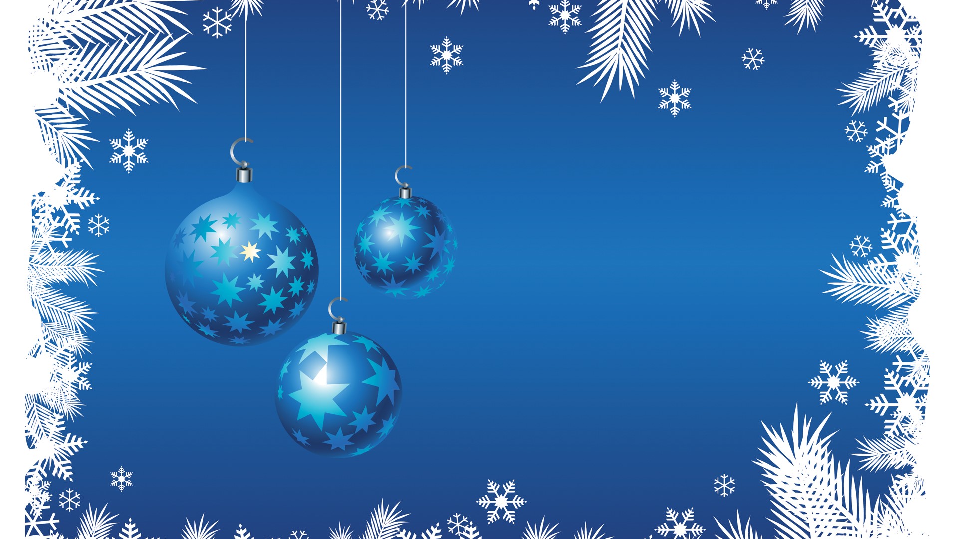 Blue Christmas ornaments with snowflakes and pine branches HD Wallpaper