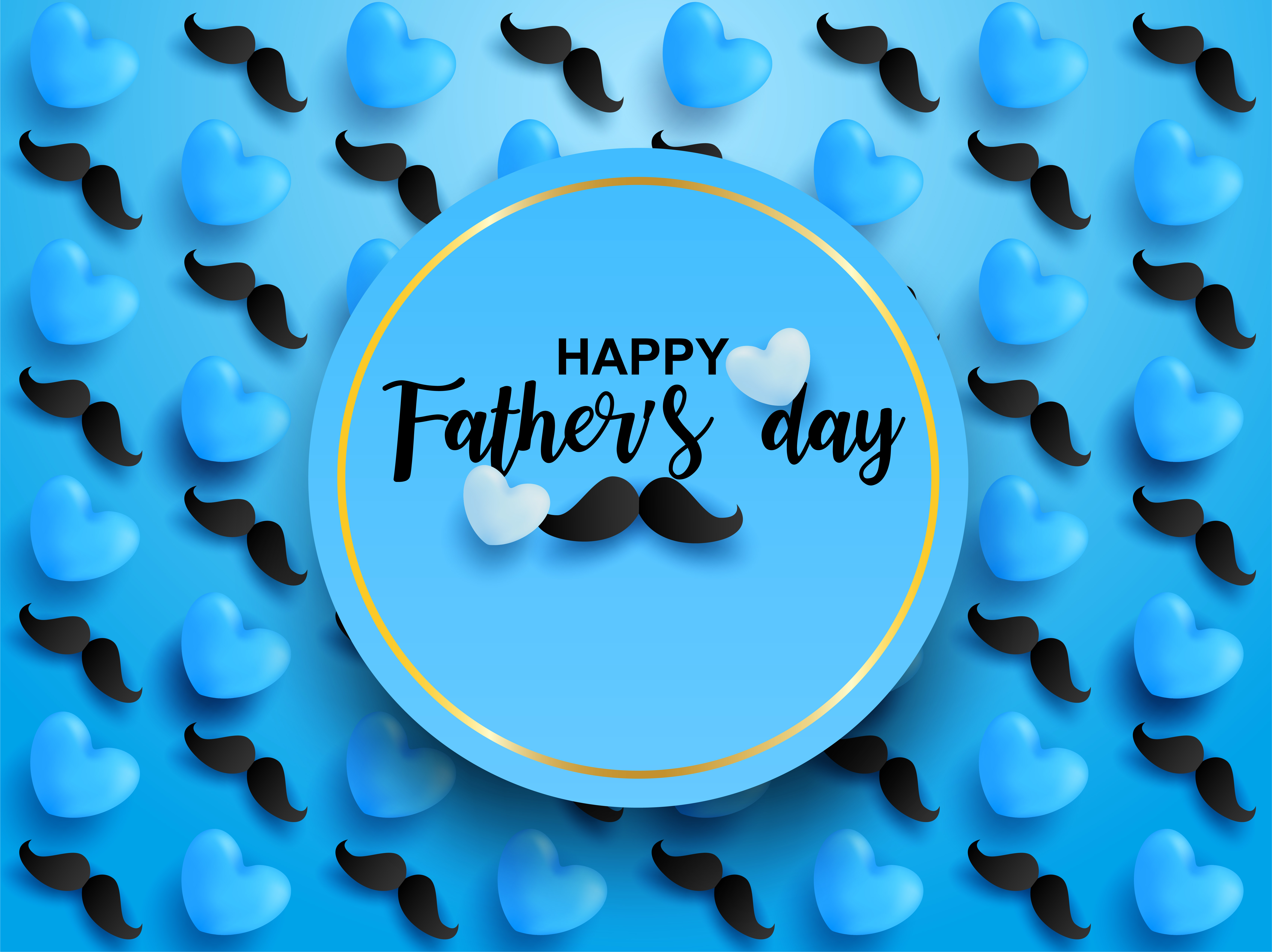 Happy Father's Day Blue Heart and Mustache Background HD Wallpaper
