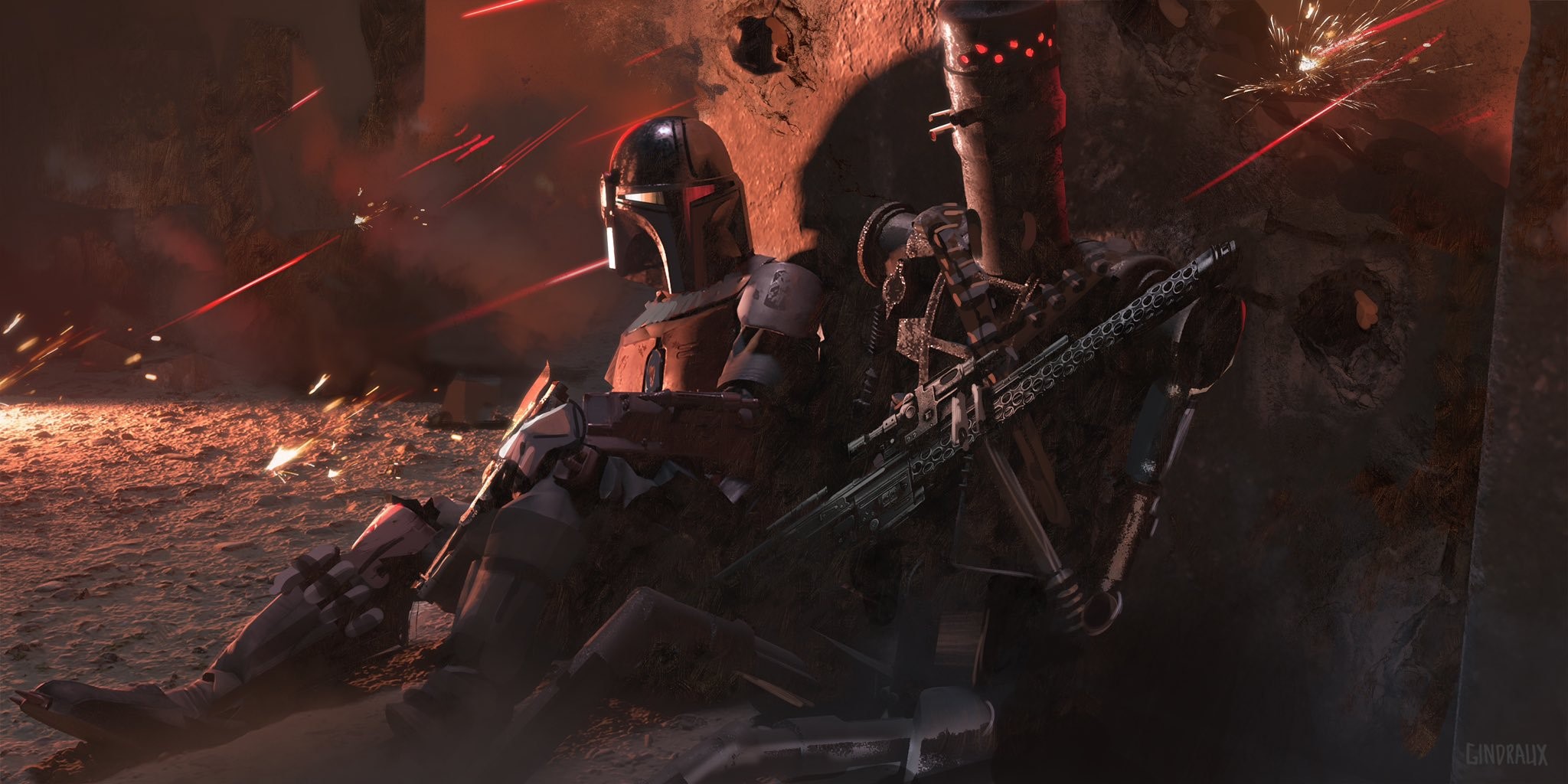 The Mandalorian and IG-11 in Star Wars concept art HD Wallpaper