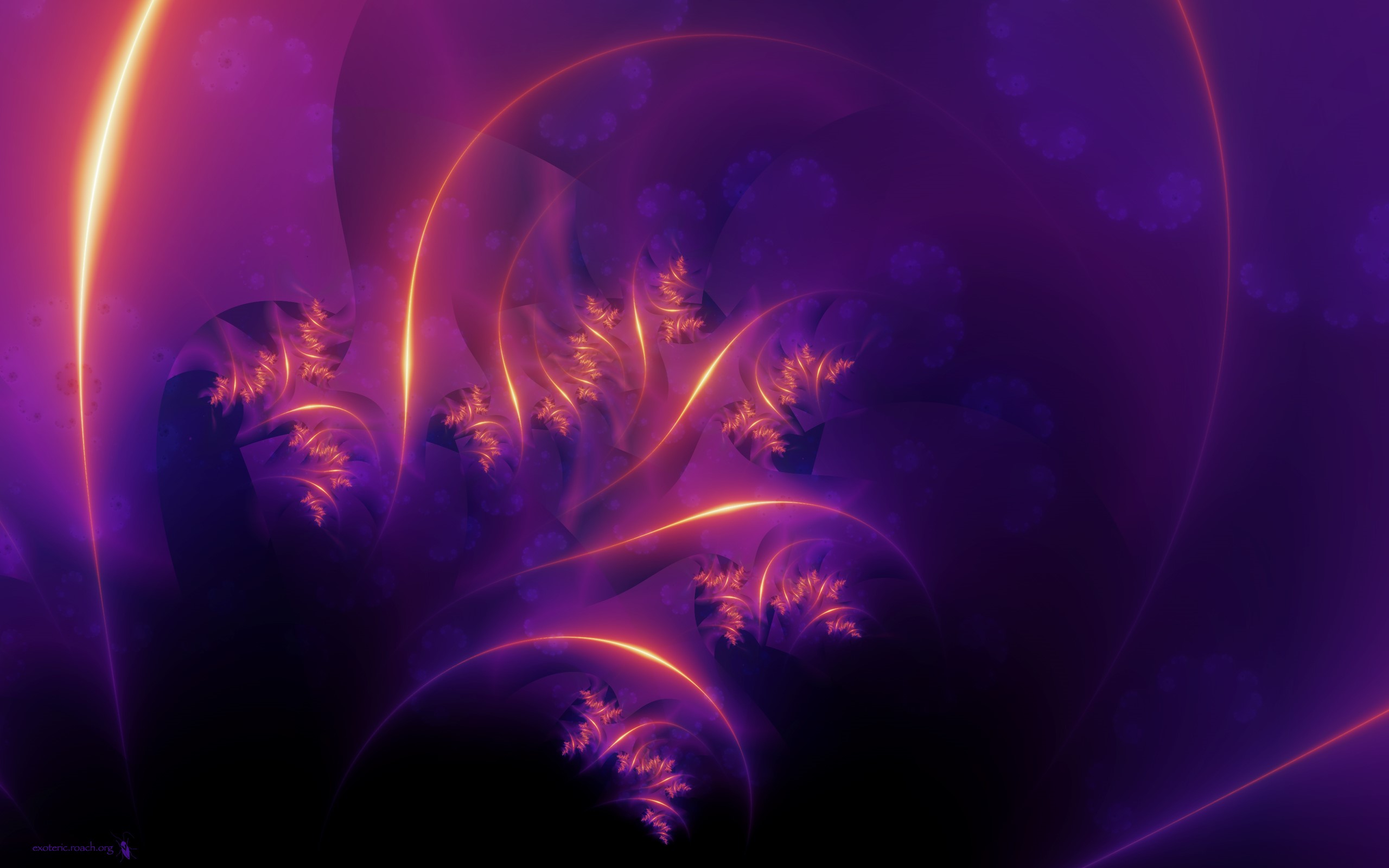 Abstract fractal shapes with purple and orange glowing lines HD Wallpaper