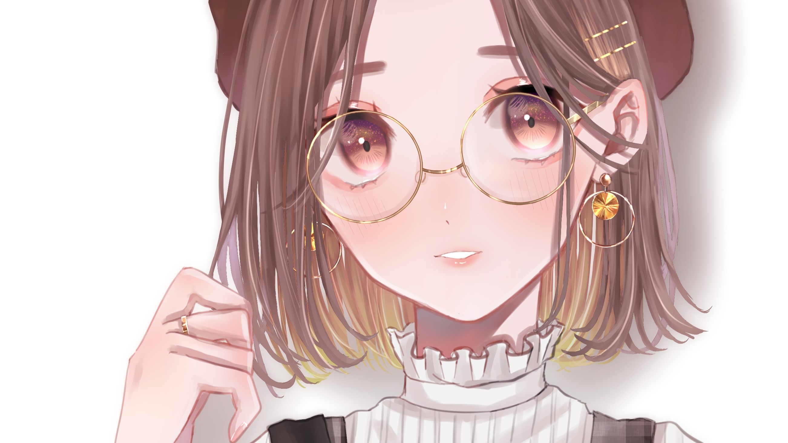 Anime Girl with Glasses and Short Brown Hair HD Wallpaper