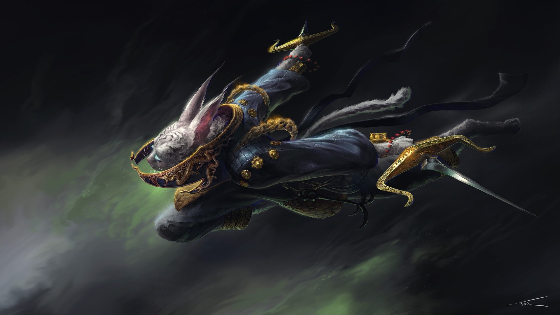 Fantasy art of a rabbit-like warrior with swords HD Wallpaper
