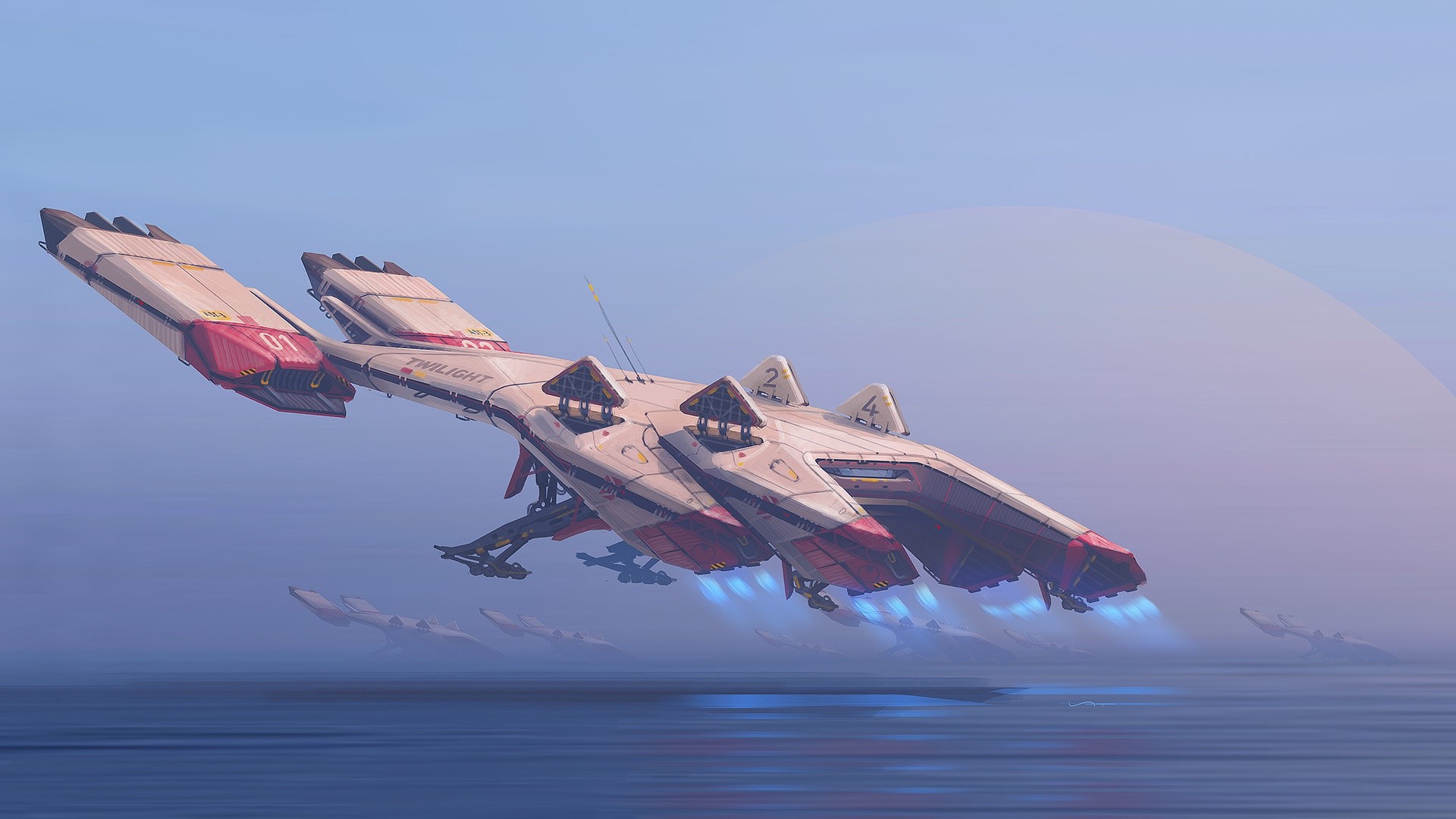 Science fiction artwork of a fleet of spaceships HD Wallpaper