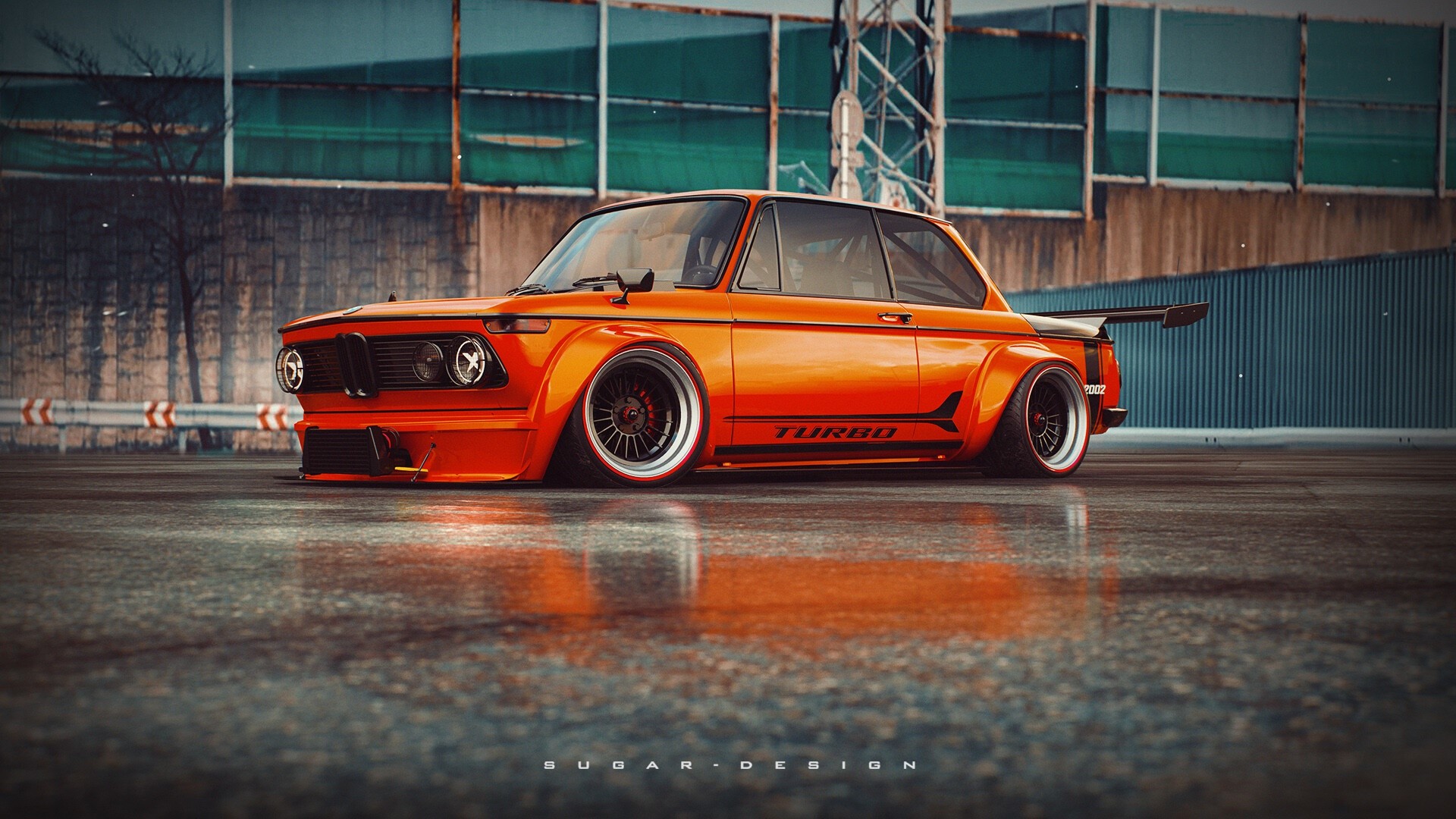 Orange BMW 2002 Turbo rendered with custom body kit HD Wallpaper