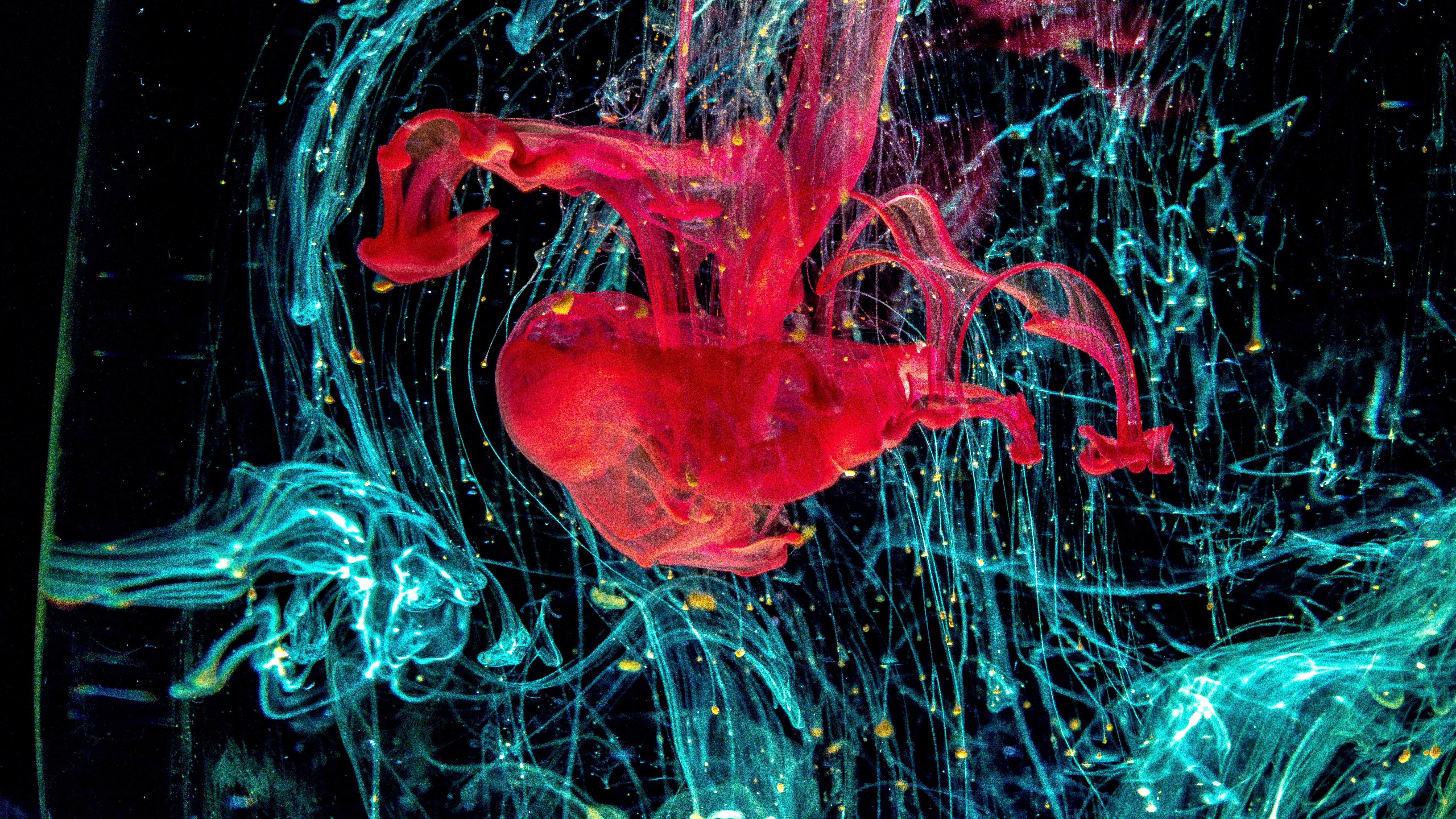 Abstract Red and Blue Ink in Water 4K HD Wallpaper