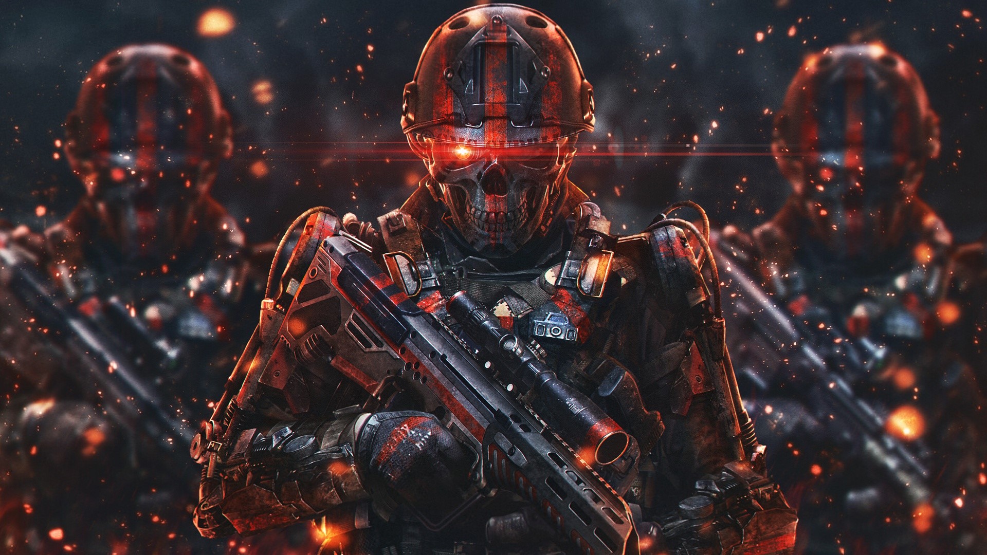 Soldiers with skull masks and weapons HD Wallpaper