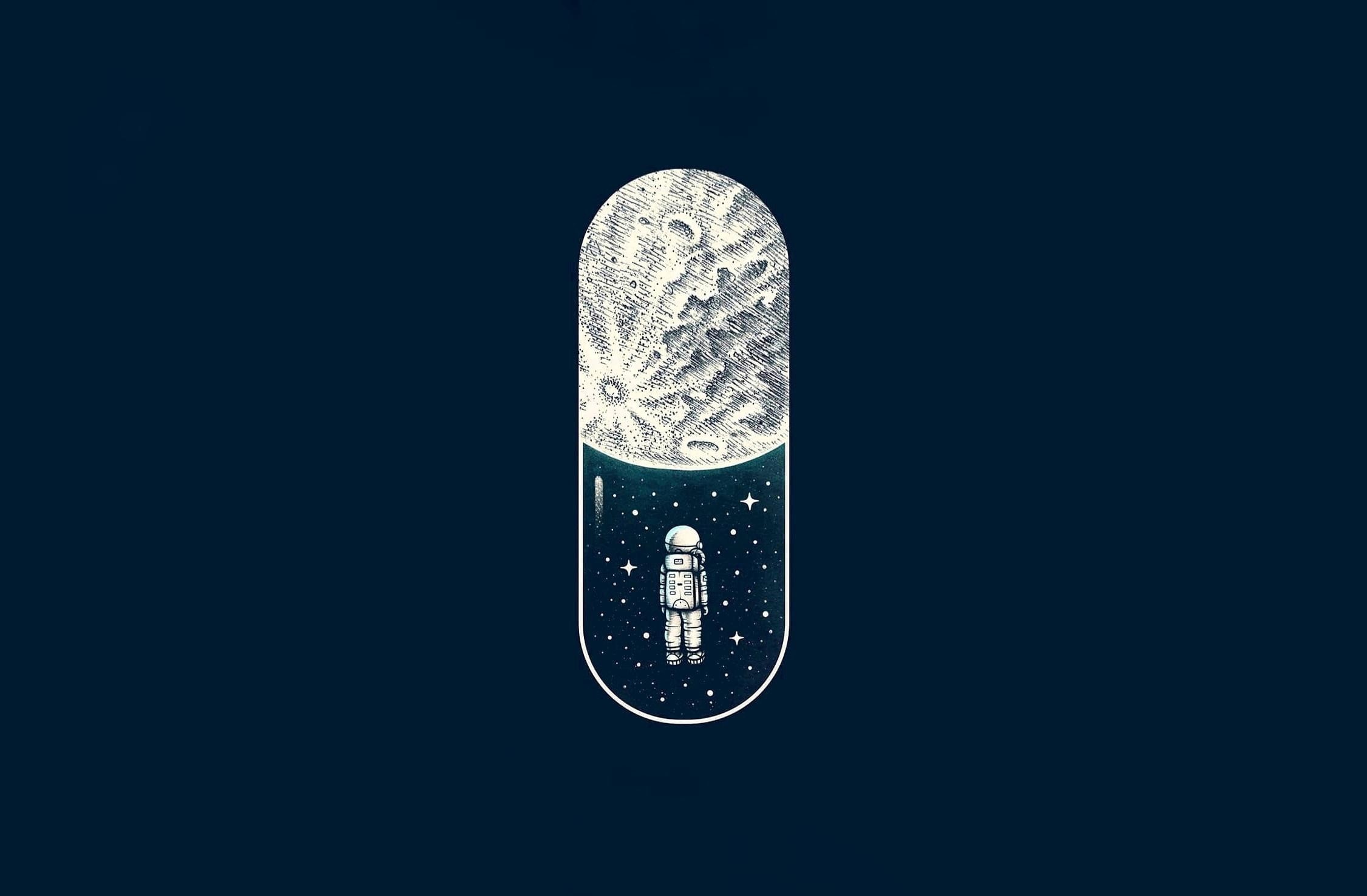 Astronaut inside a capsule with the Moon and stars HD Wallpaper