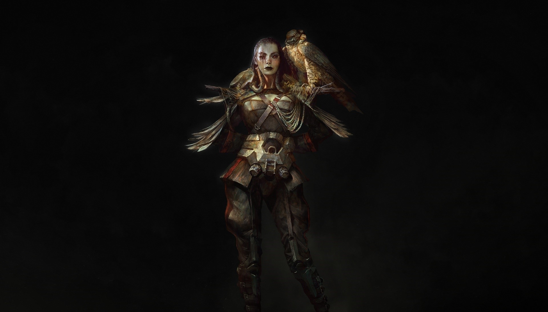 Fantasy woman with a falcon on her shoulder HD Wallpaper