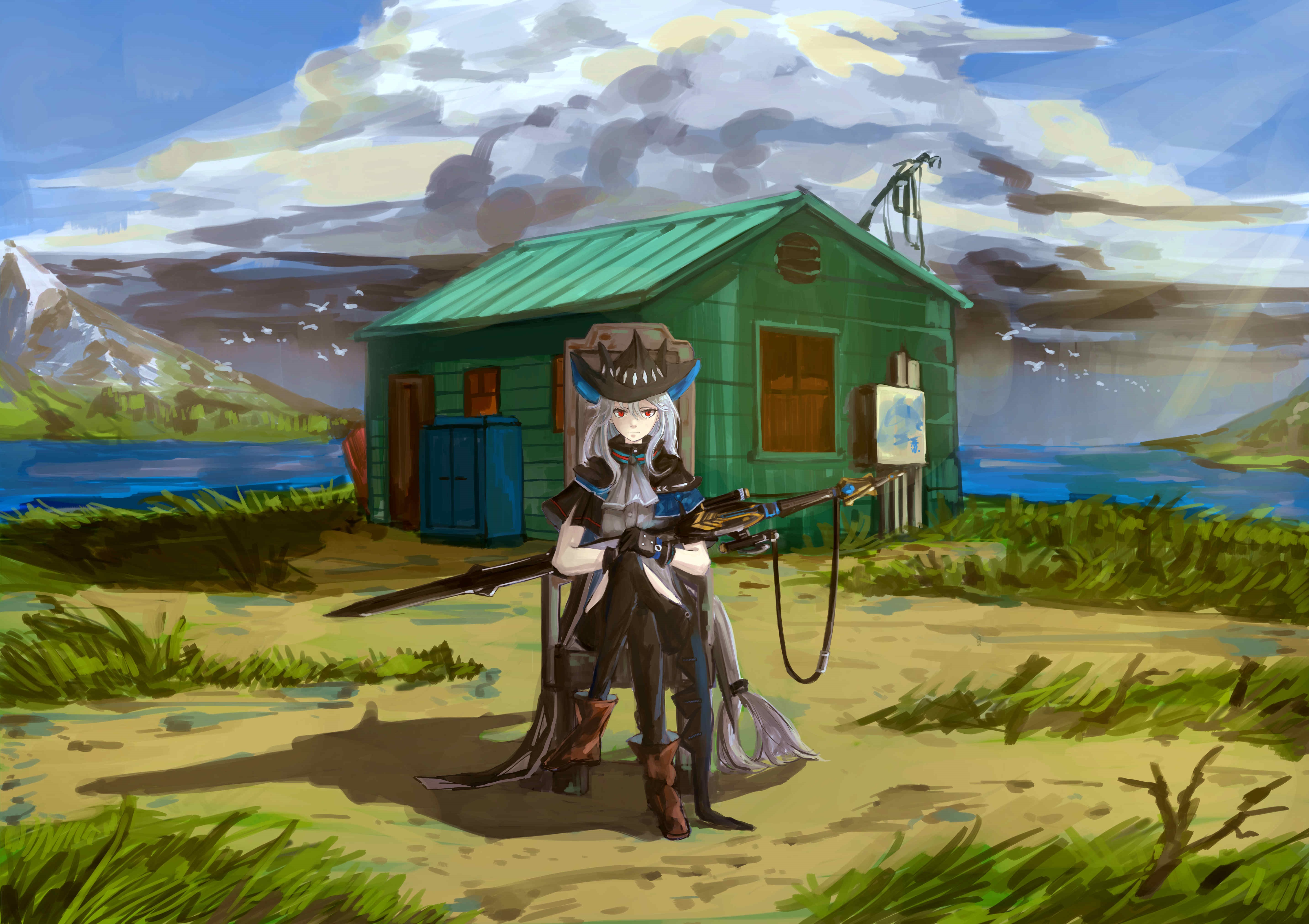 Skadi from Arknights with a rifle HD Wallpaper