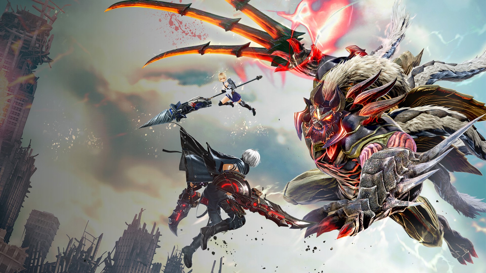 God Eater 3 characters fighting a monster HD Wallpaper