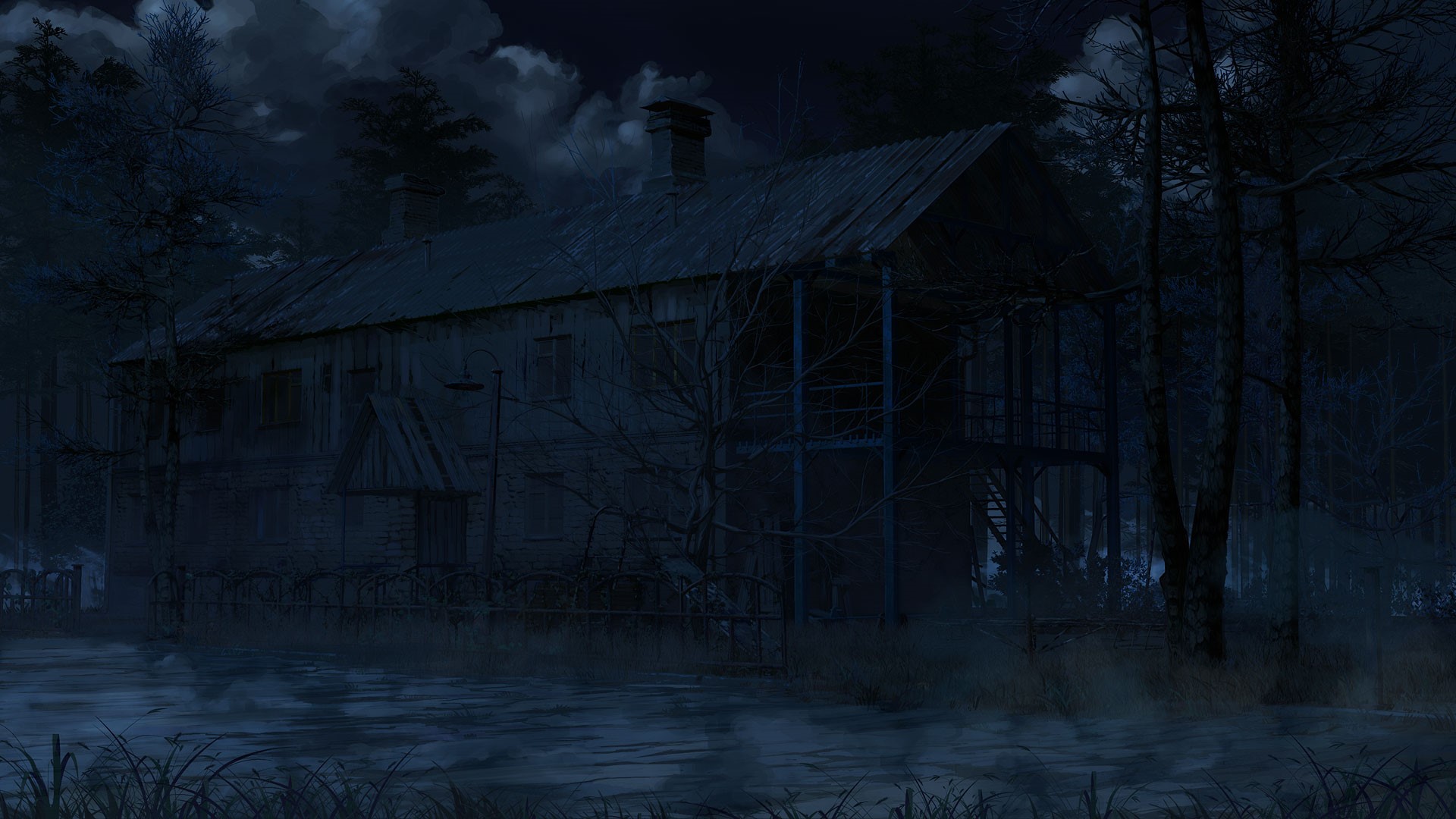 Old house in a dark forest at night HD Wallpaper