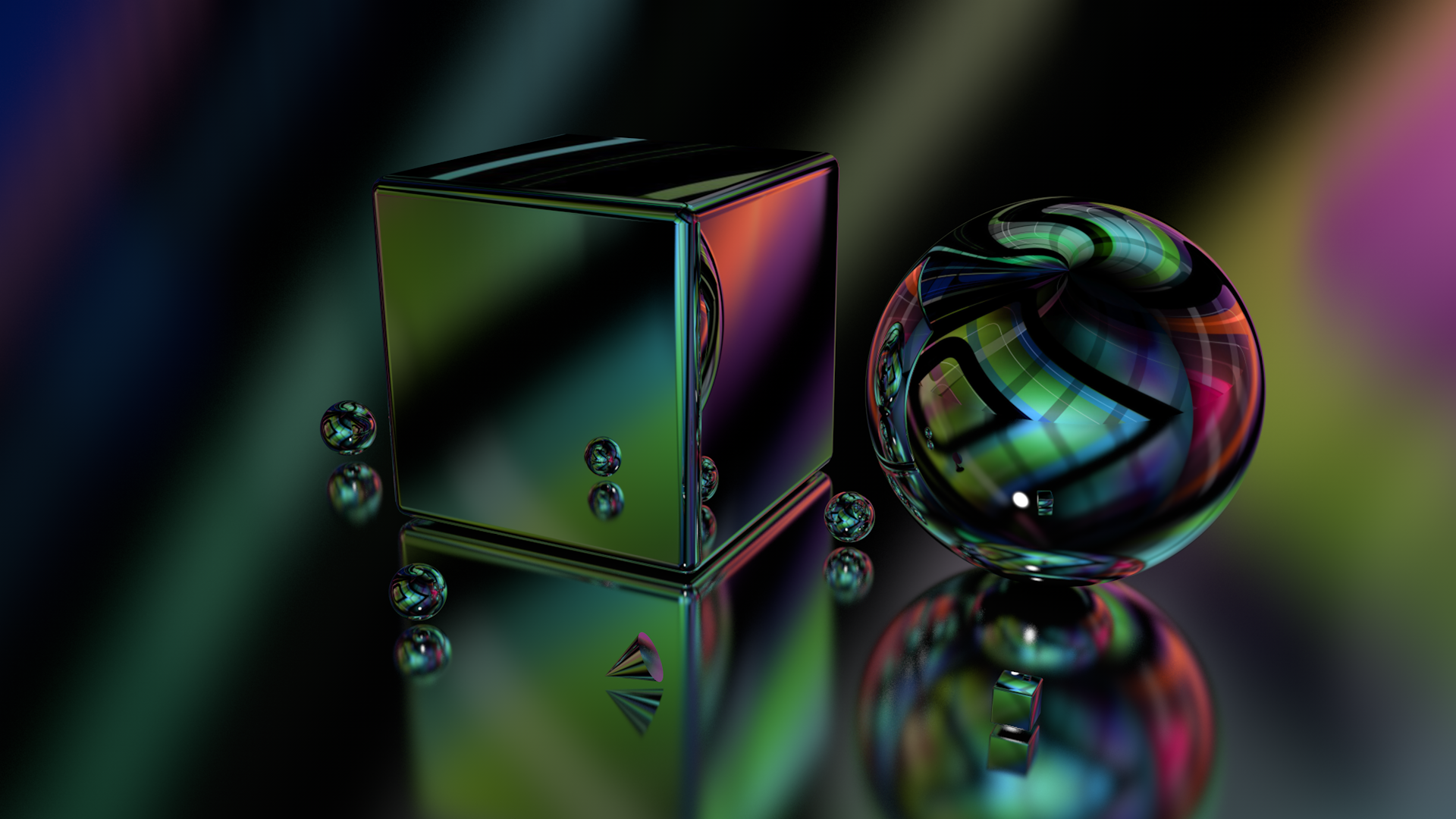 Cube and Sphere with Reflections HD Wallpaper